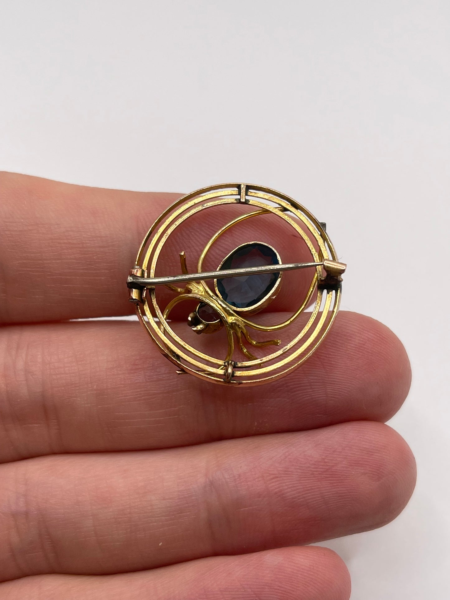 Antique 9ct gold paste spider brooch