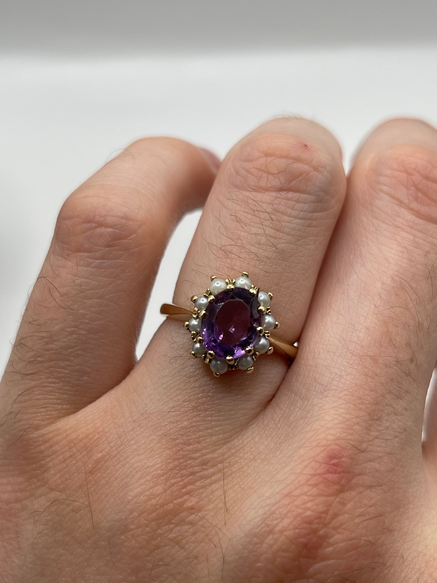 9ct gold amethyst and pearl ring