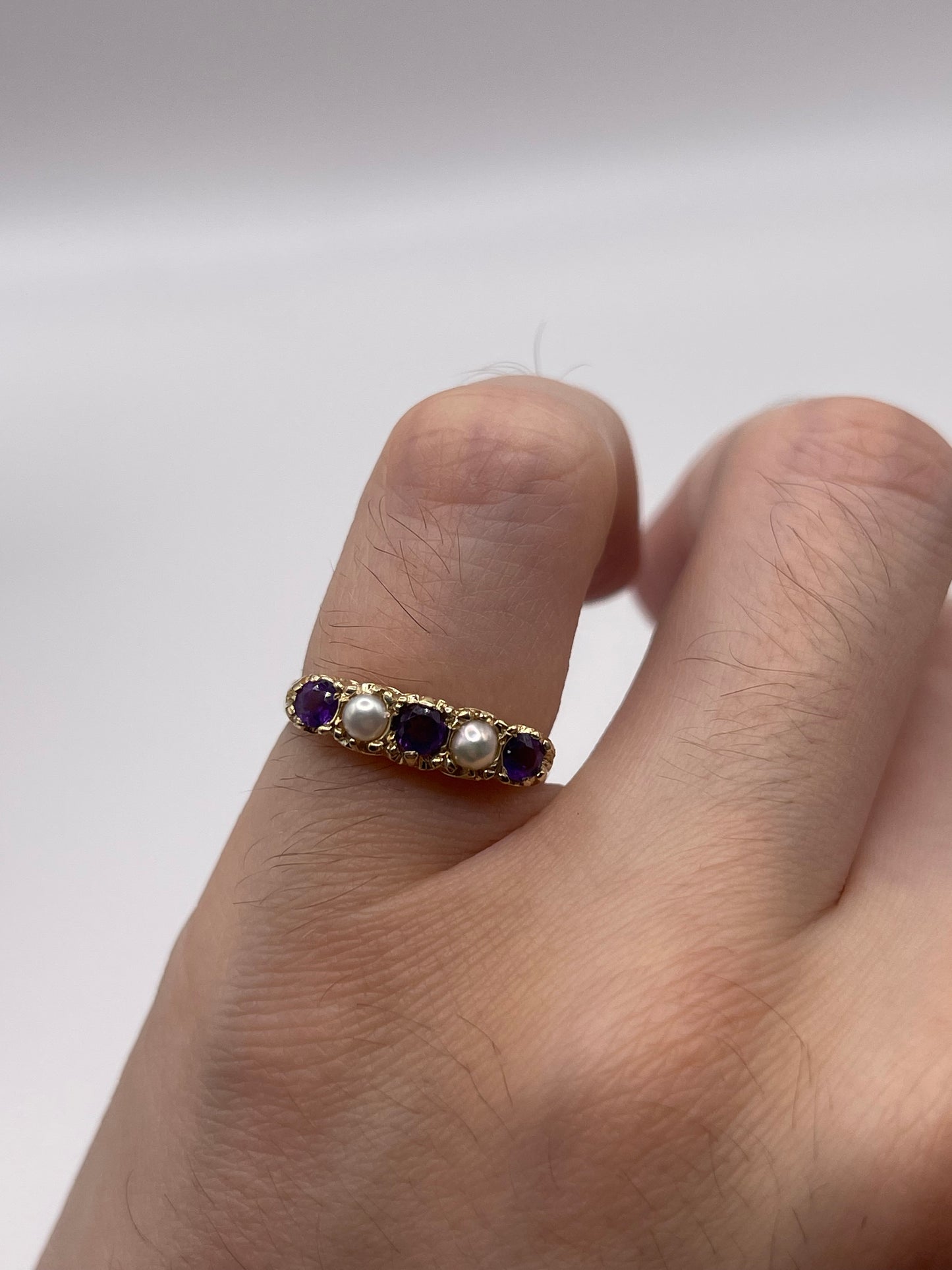 9ct gold amethyst and pearl ring