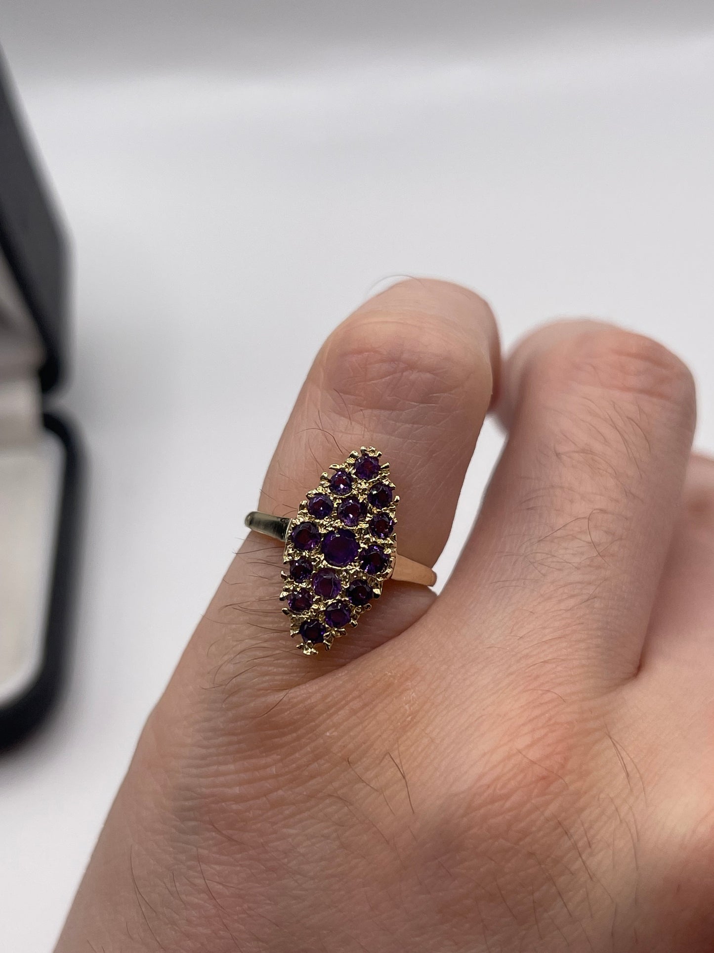 9ct gold amethyst cluster navette ring