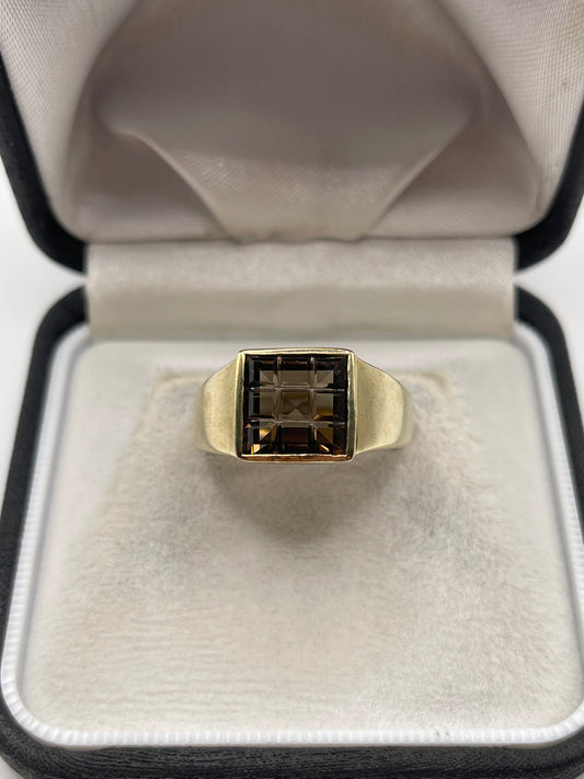 9ct gold Smokey quartz signet ring