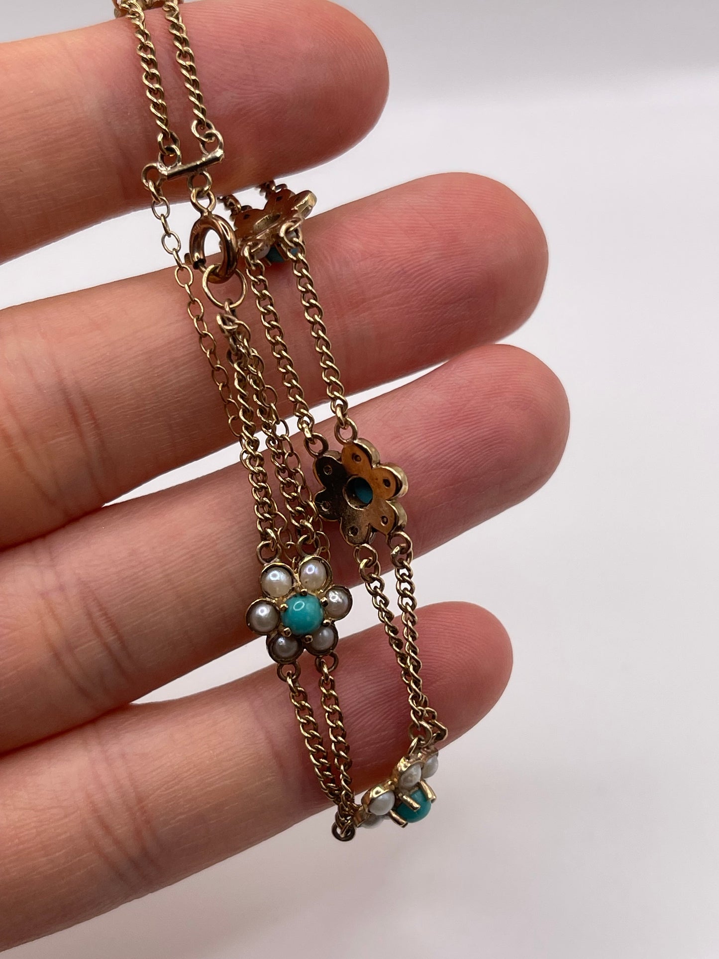 9ct gold turquoise and pearl bracelet