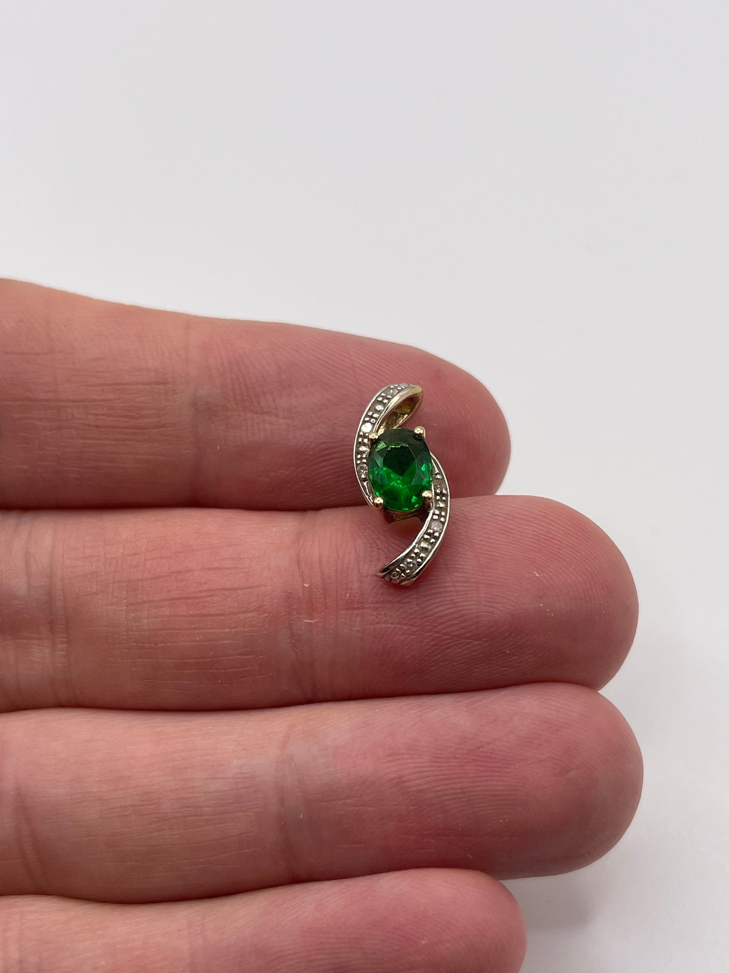 9ct gold synthetic emerald and diamond pendant