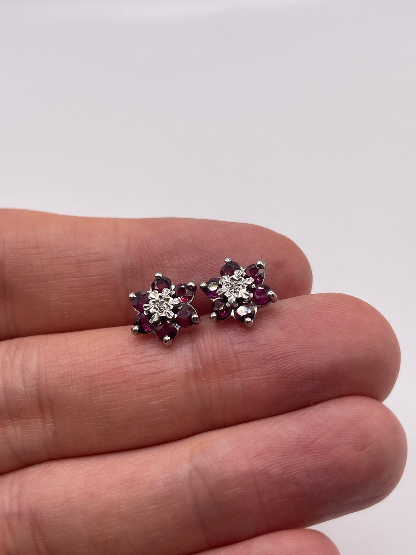 9ct white gold ruby and diamond earrings