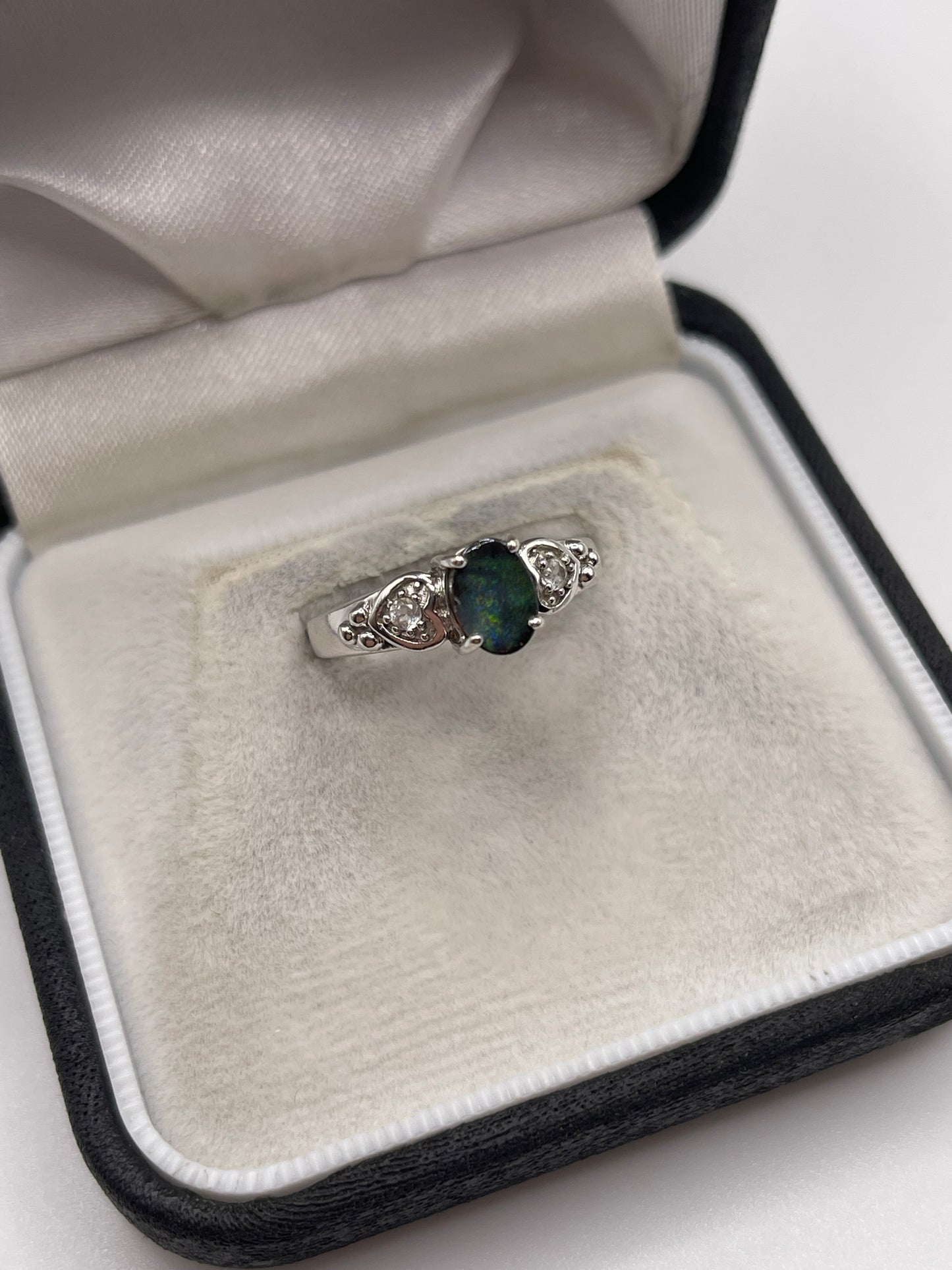 9ct white gold opal and zircon ring