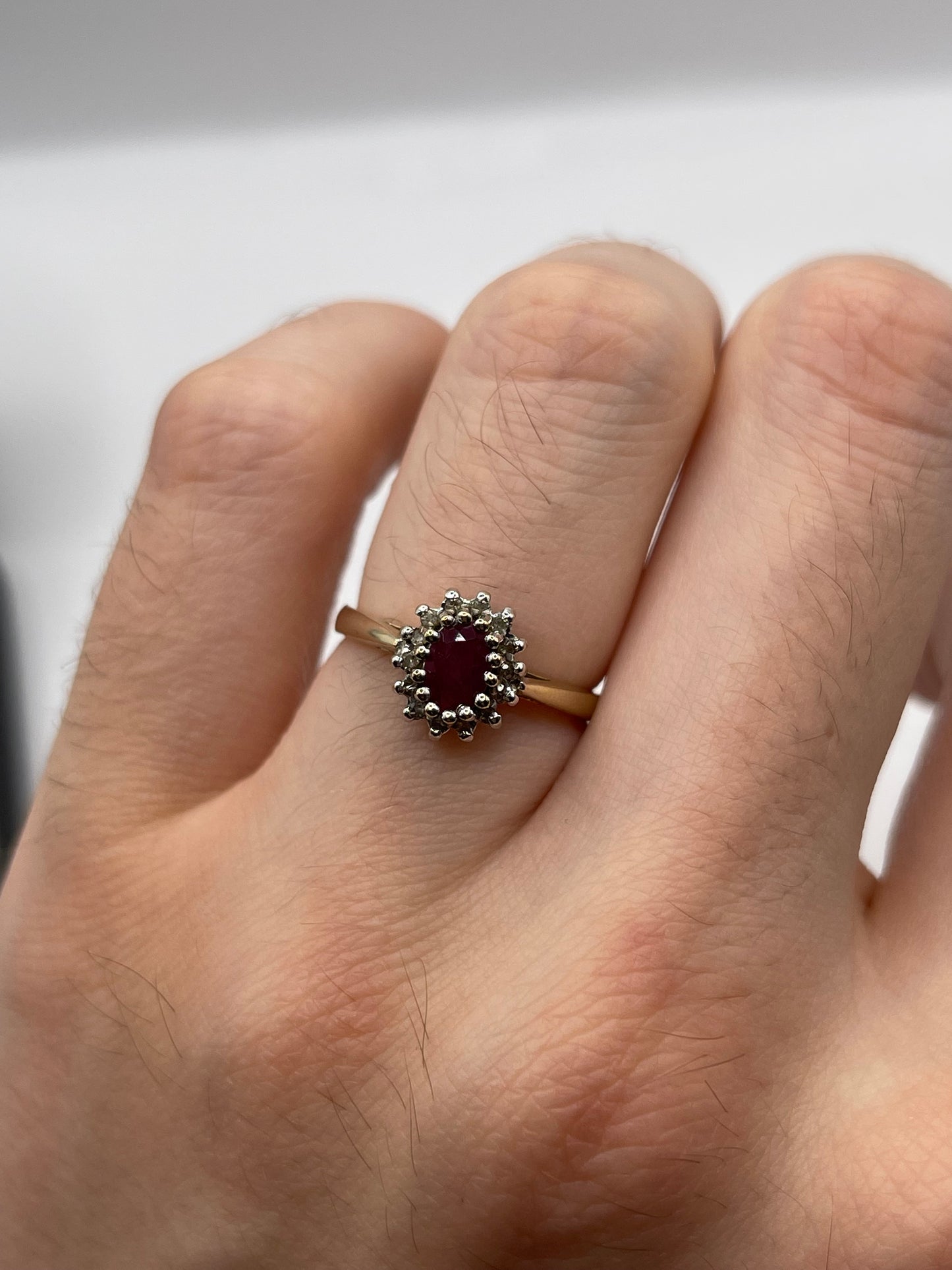 9ct gold ruby and diamond ring