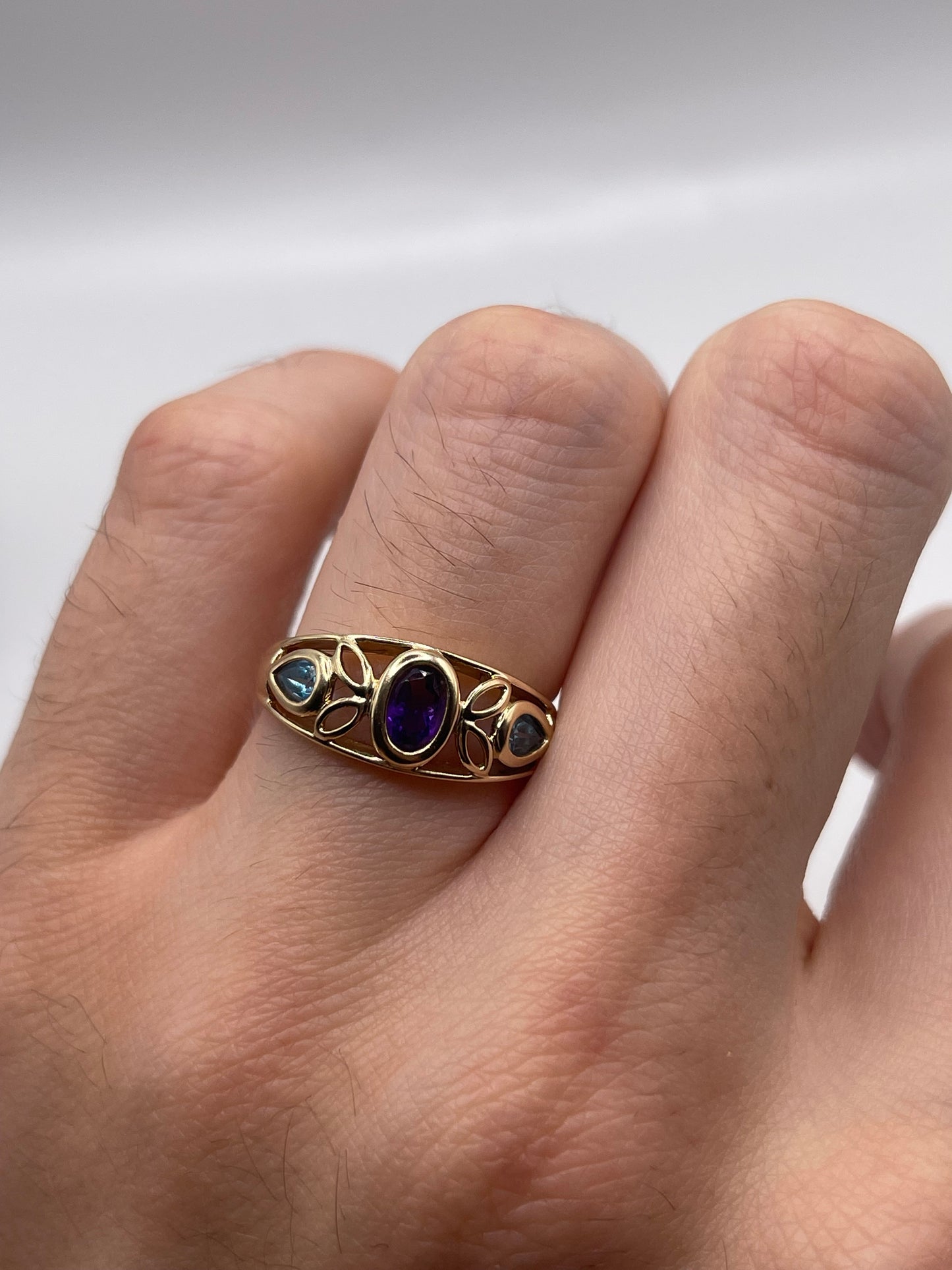 9ct gold amethyst and topaz ring