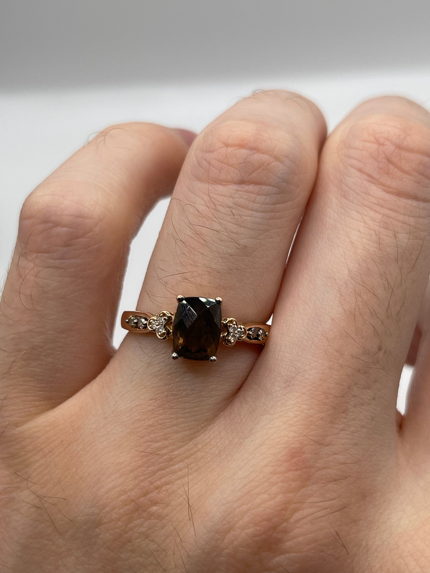 LeVian 14ct rose gold Smokey quartz and diamond ring