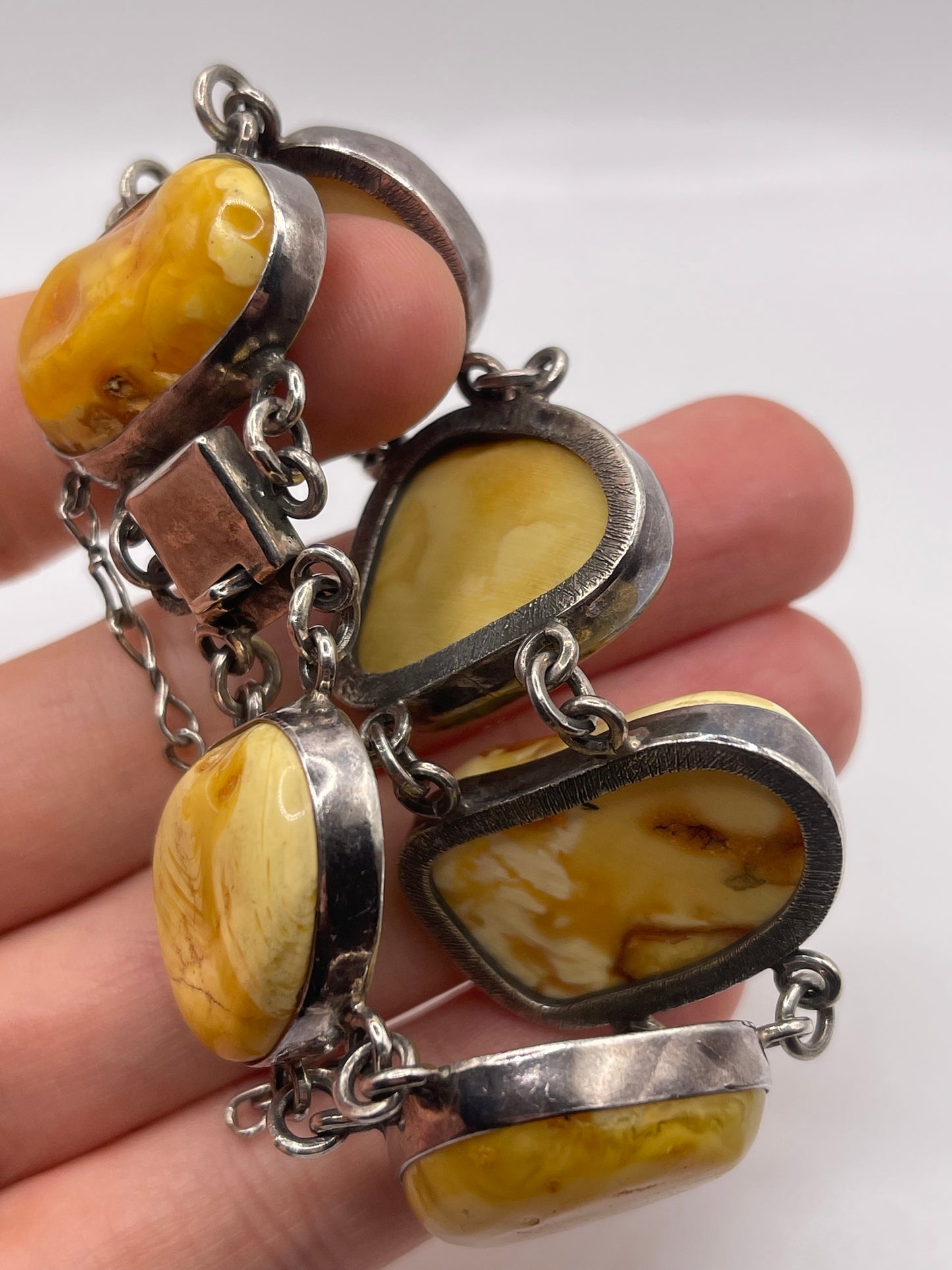 Silver amber bracelet