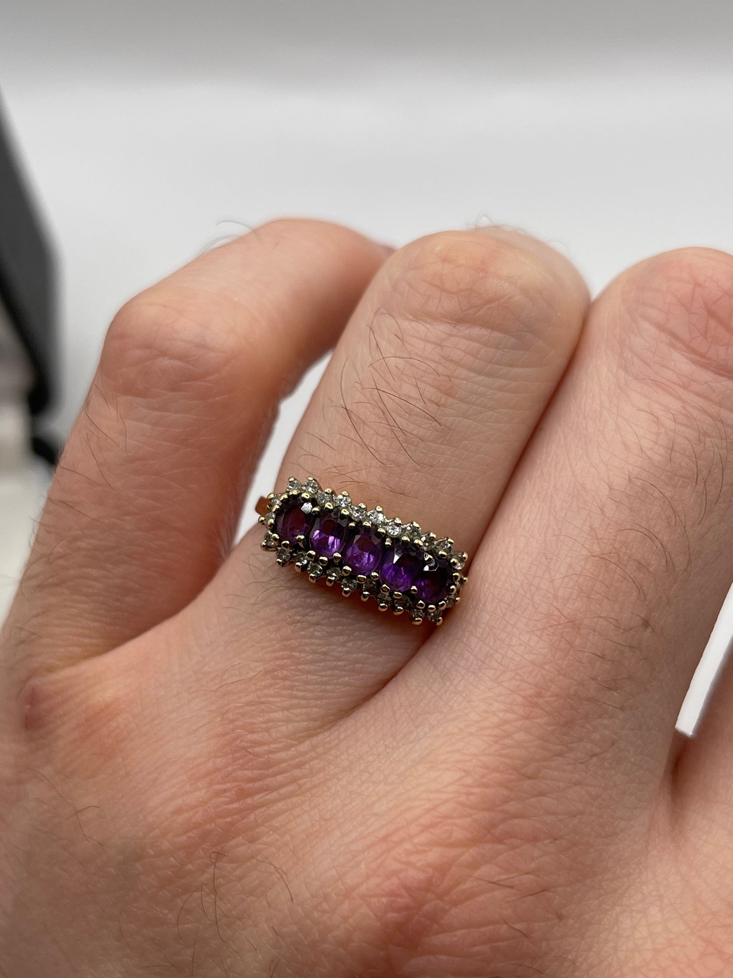 9ct gold amethyst and diamond ring