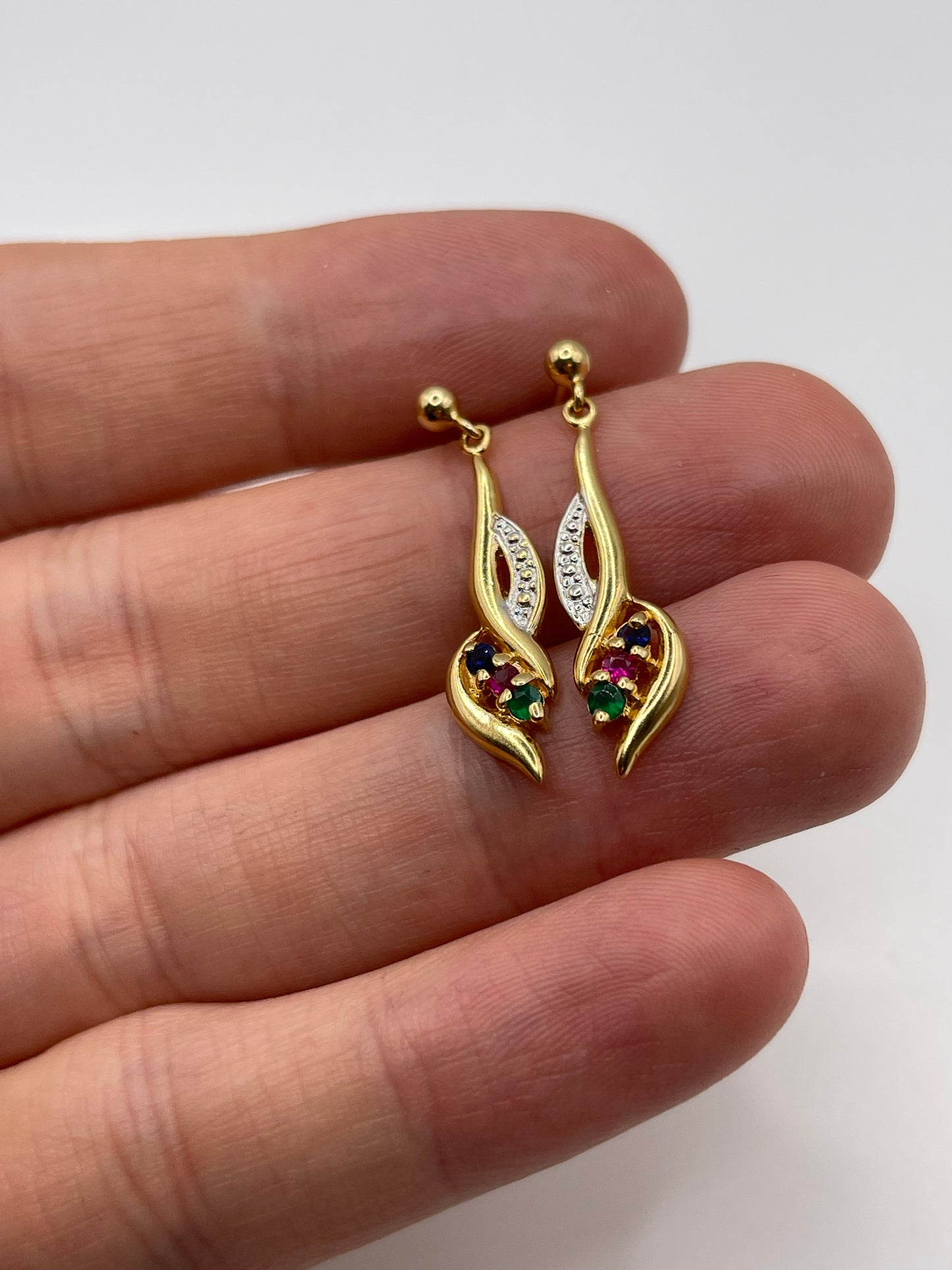 9ct gold ruby, sapphire, emerald and diamond earrings
