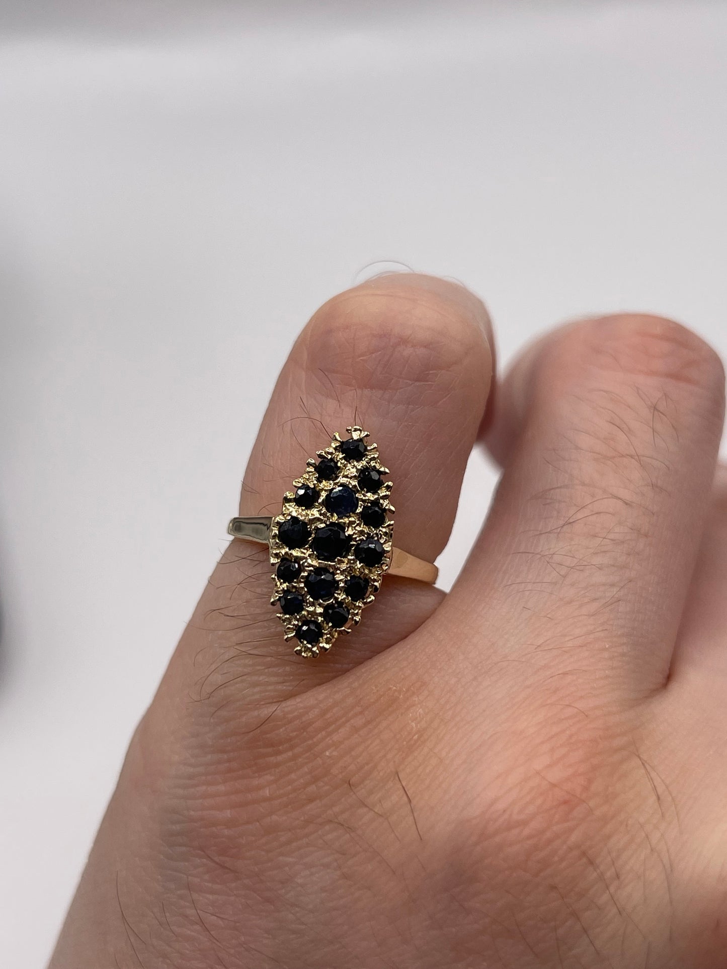 9ct gold sapphire cluster navette ring