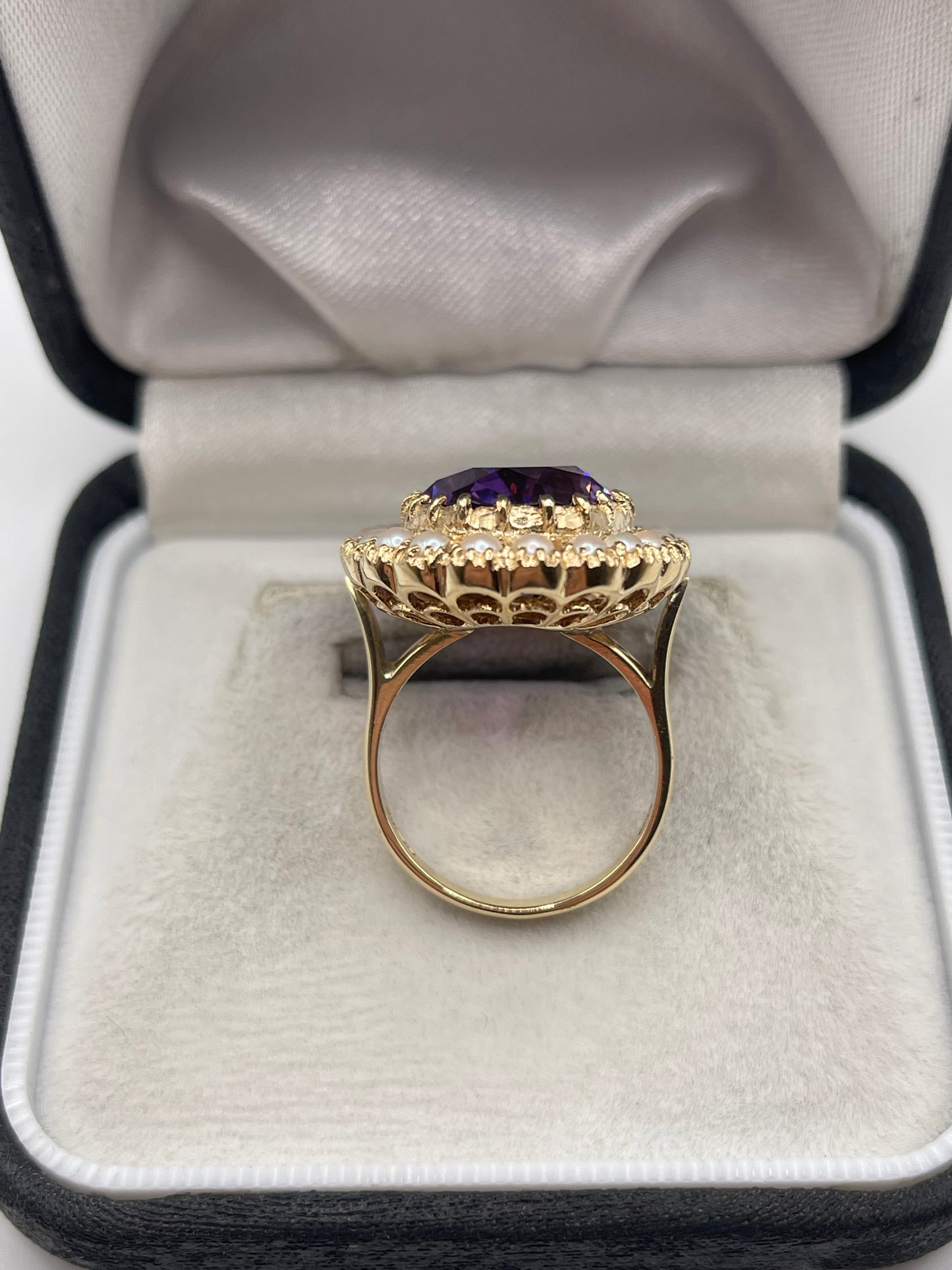 9ct gold amethyst and pearl ring