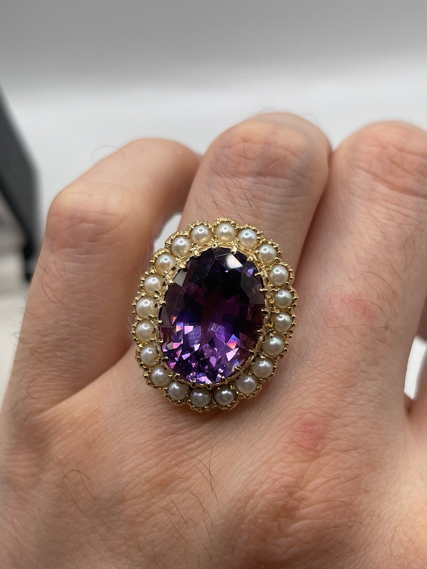 9ct gold amethyst and pearl ring