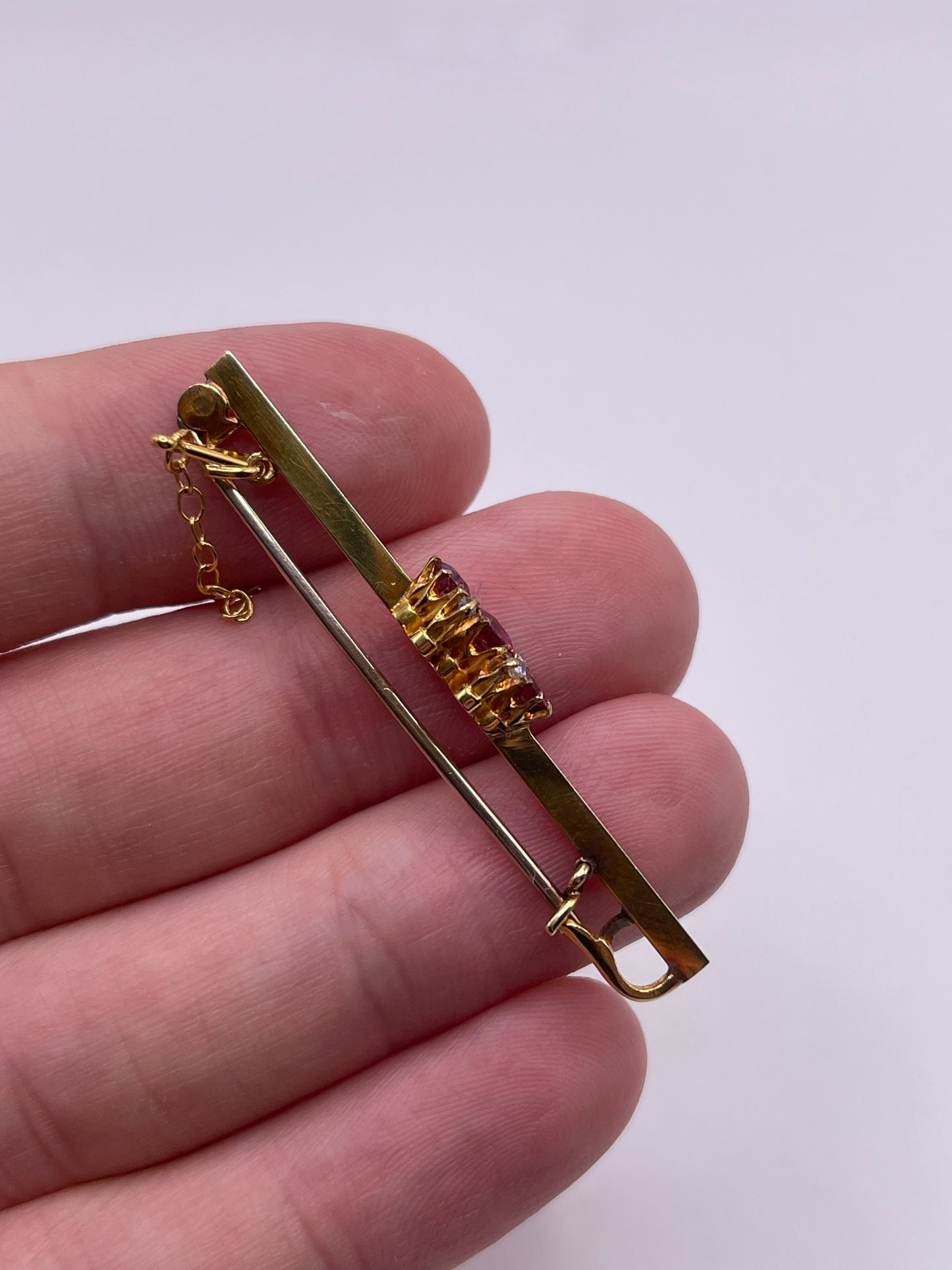 Antique 15ct gold ruby and diamond brooch