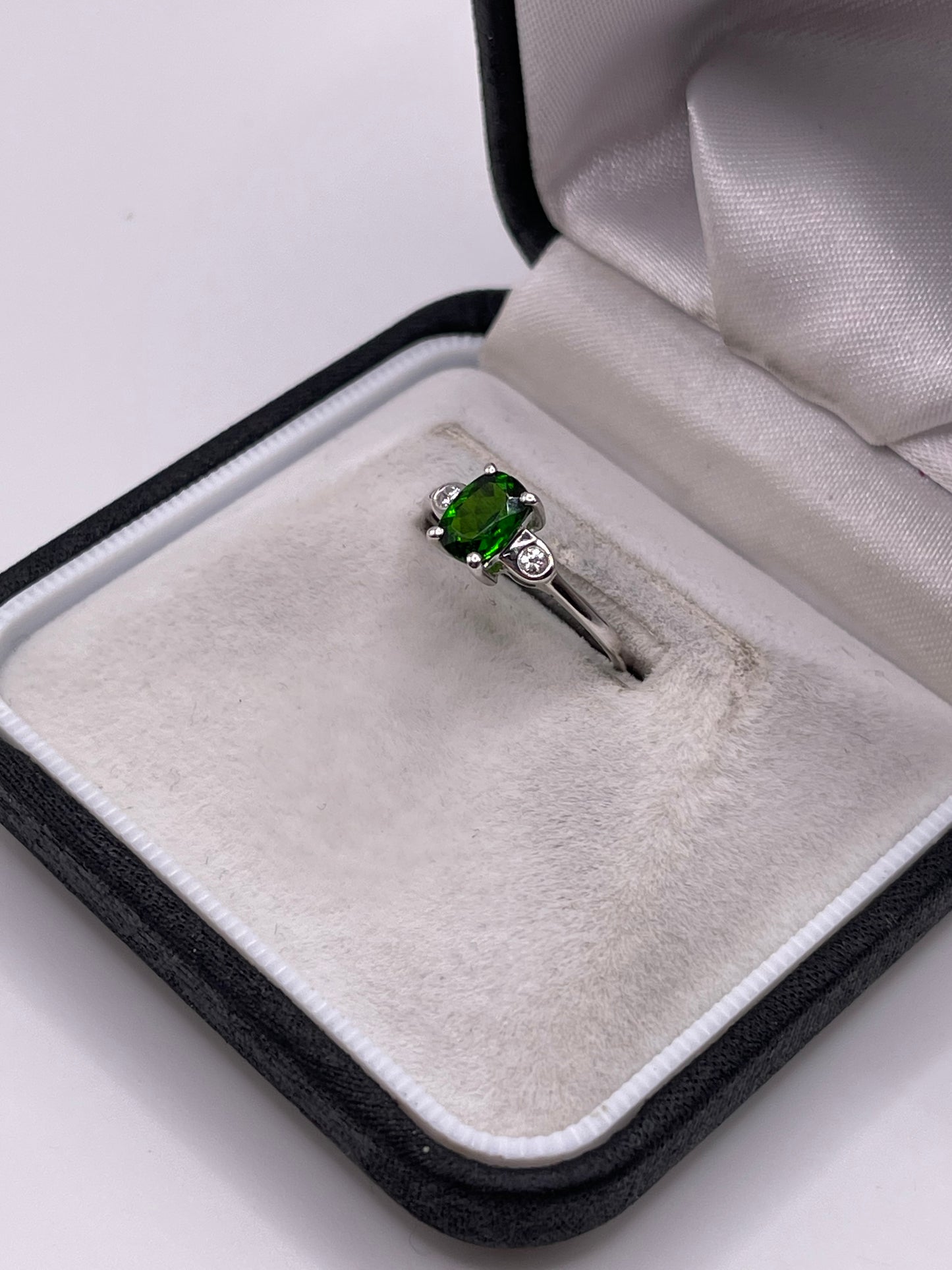 Silver diopside and zircon ring