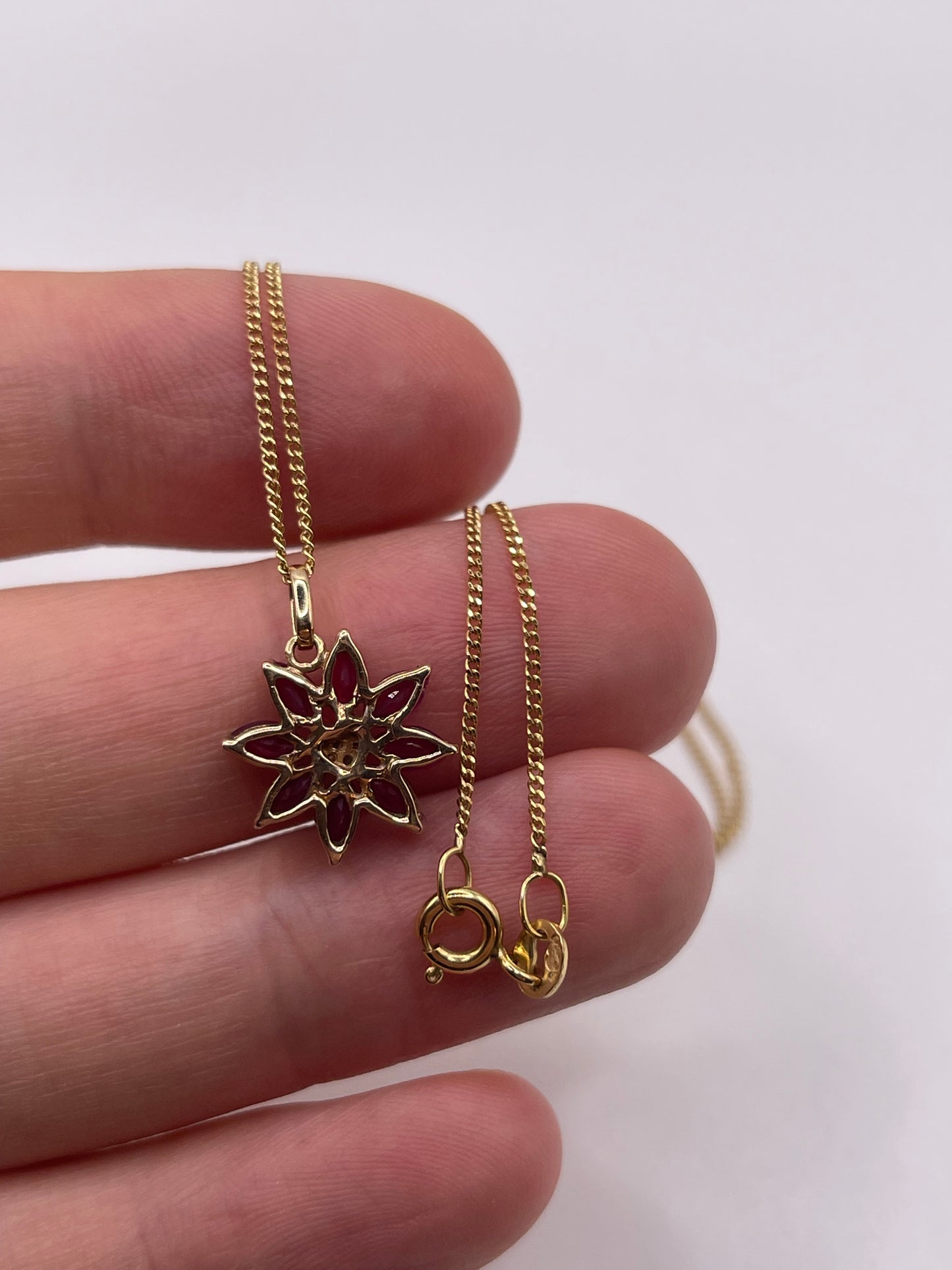 9ct gold ruby and diamond necklace