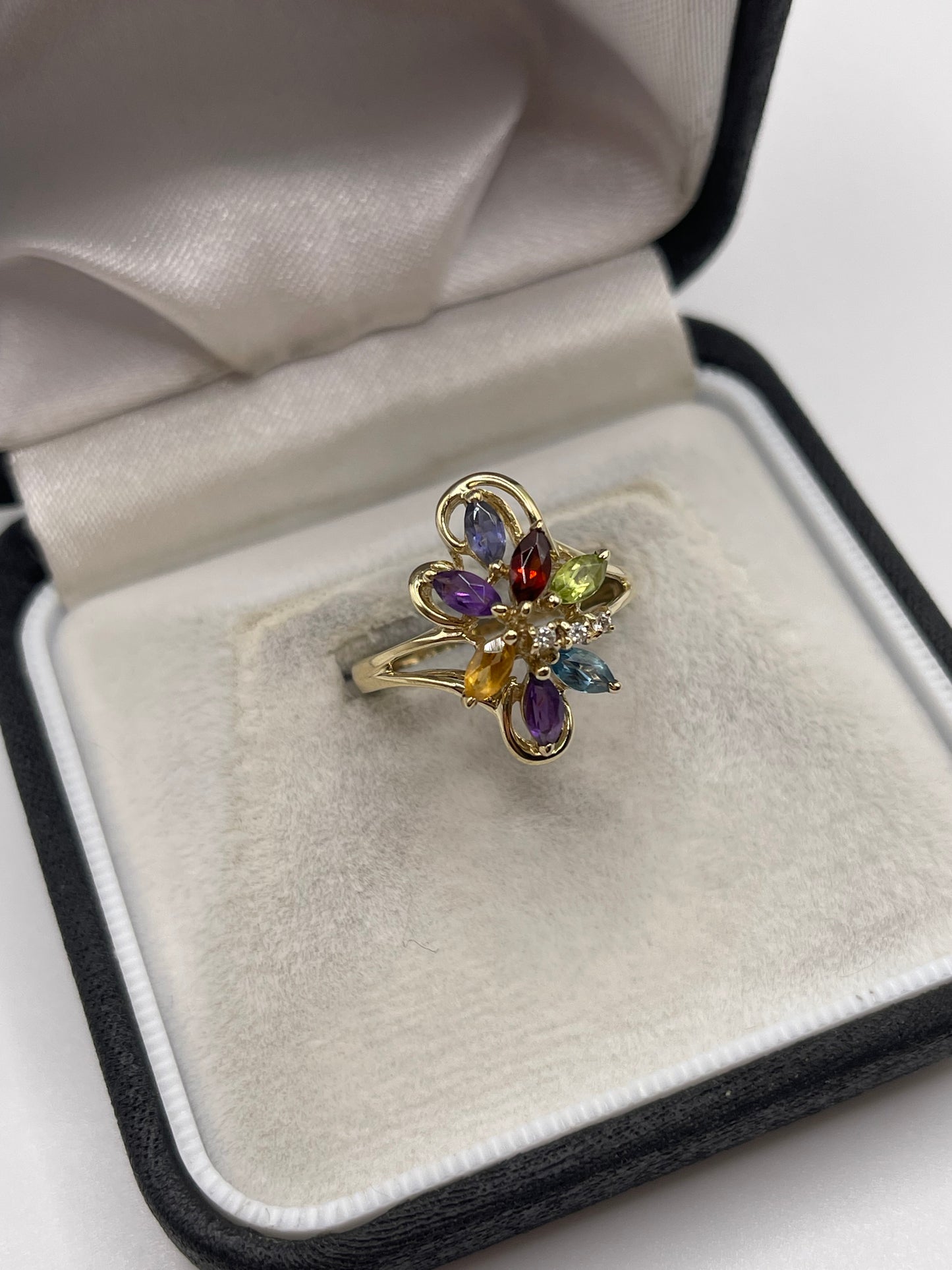 9ct gold multi gemstone and diamond ring