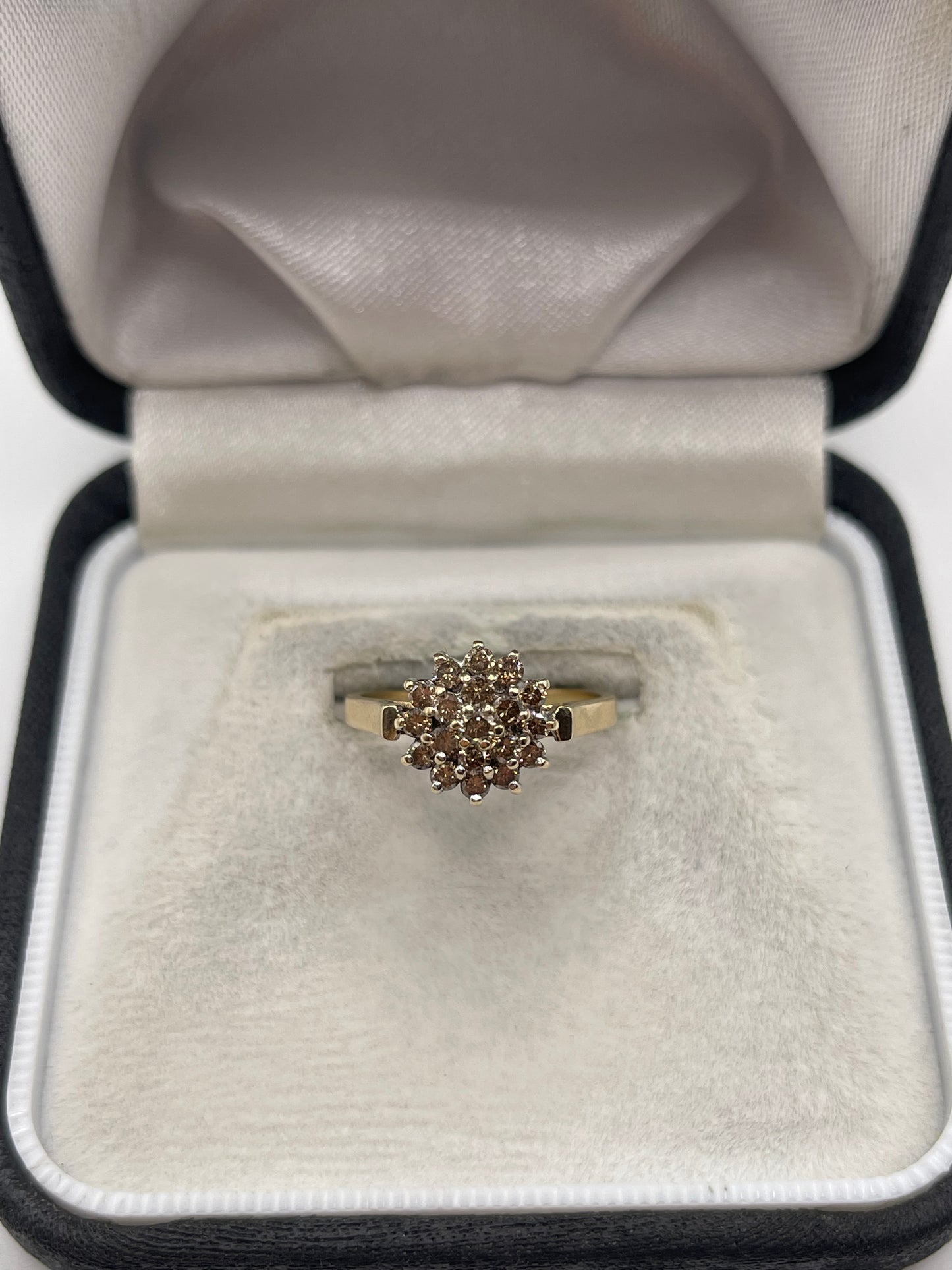 9ct gold cognac diamond cluster ring