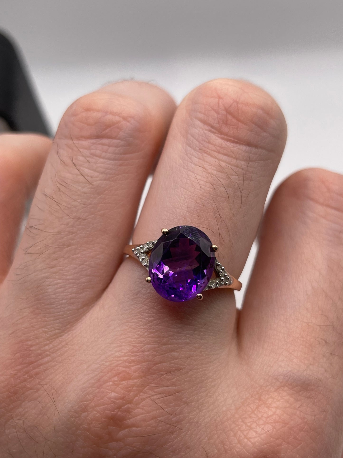 9ct rose gold amethyst and diamond ring