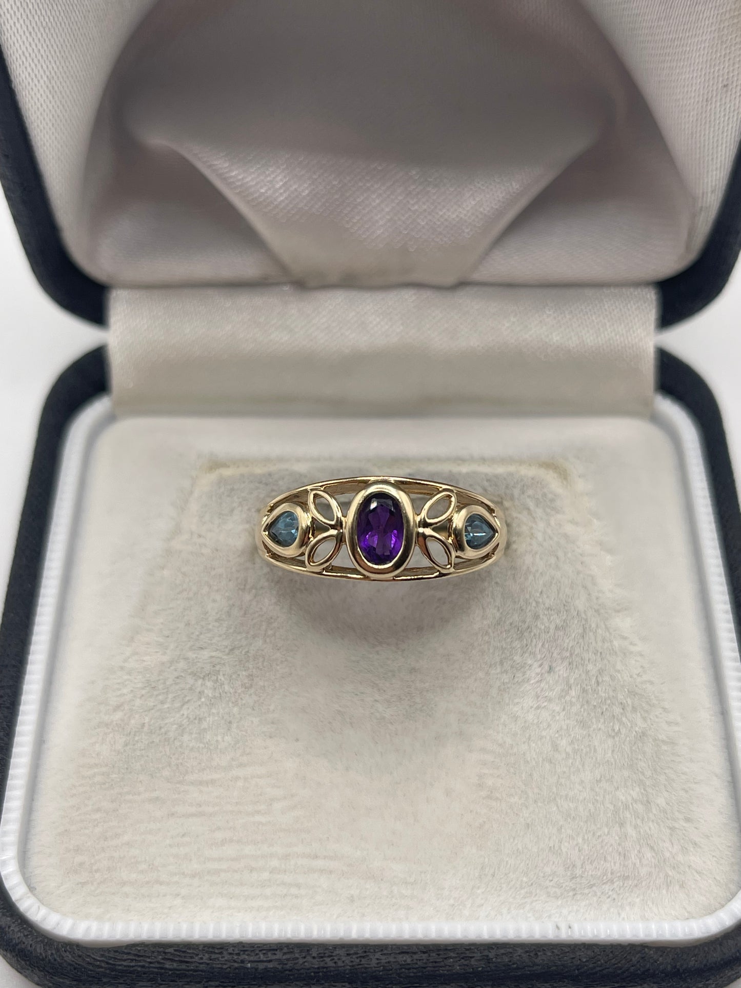 9ct gold amethyst and topaz ring