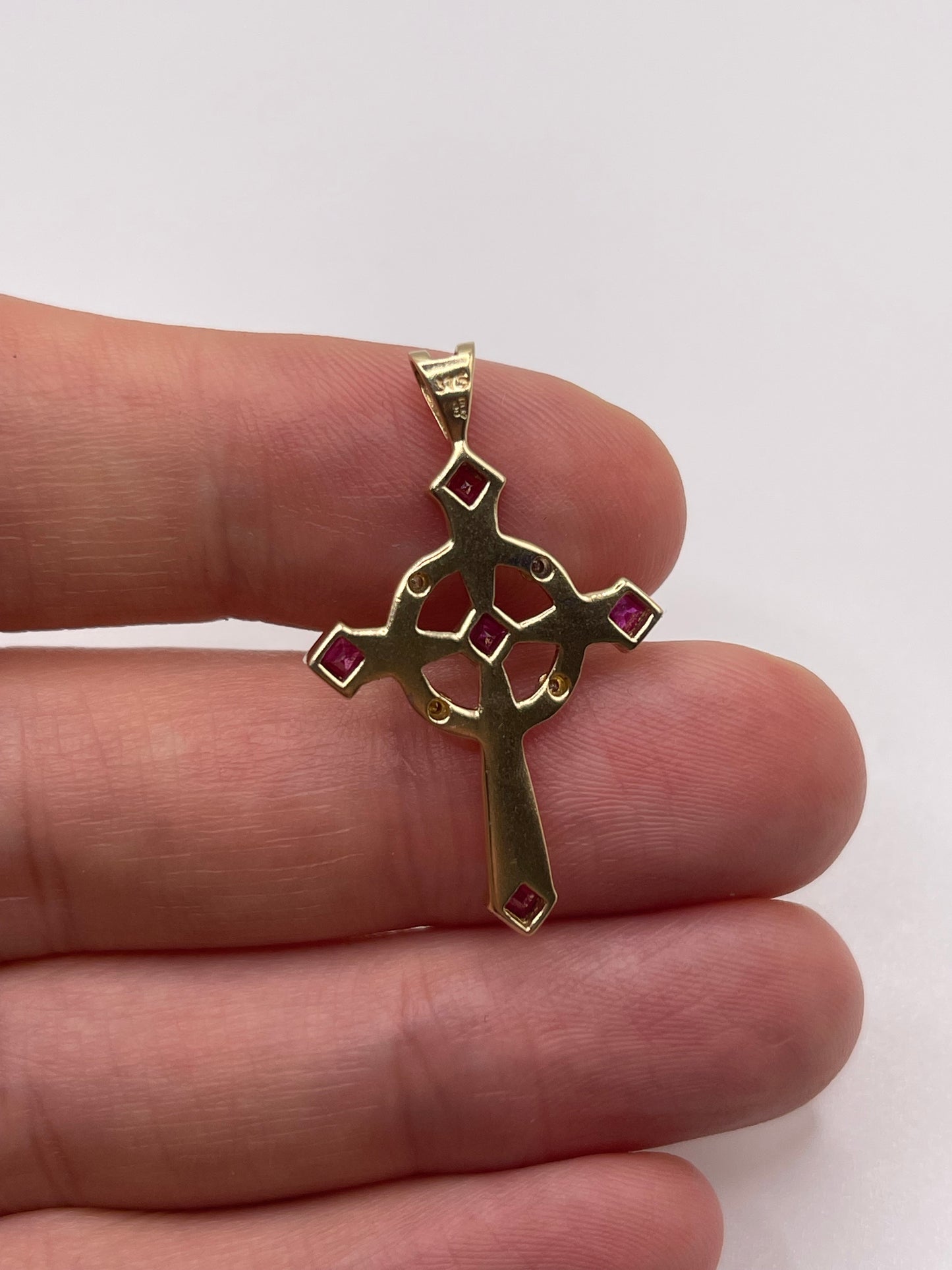 9ct gold ruby and diamond cross pendant