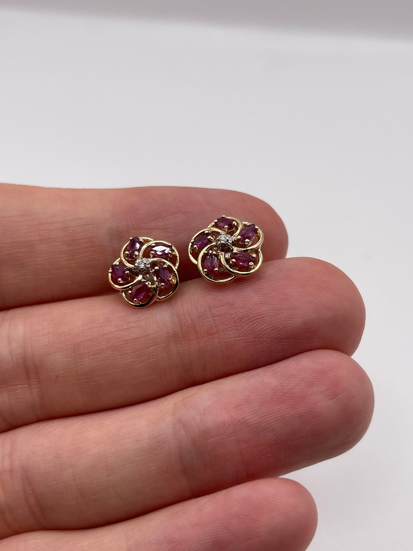 9ct gold ruby and diamond earrings