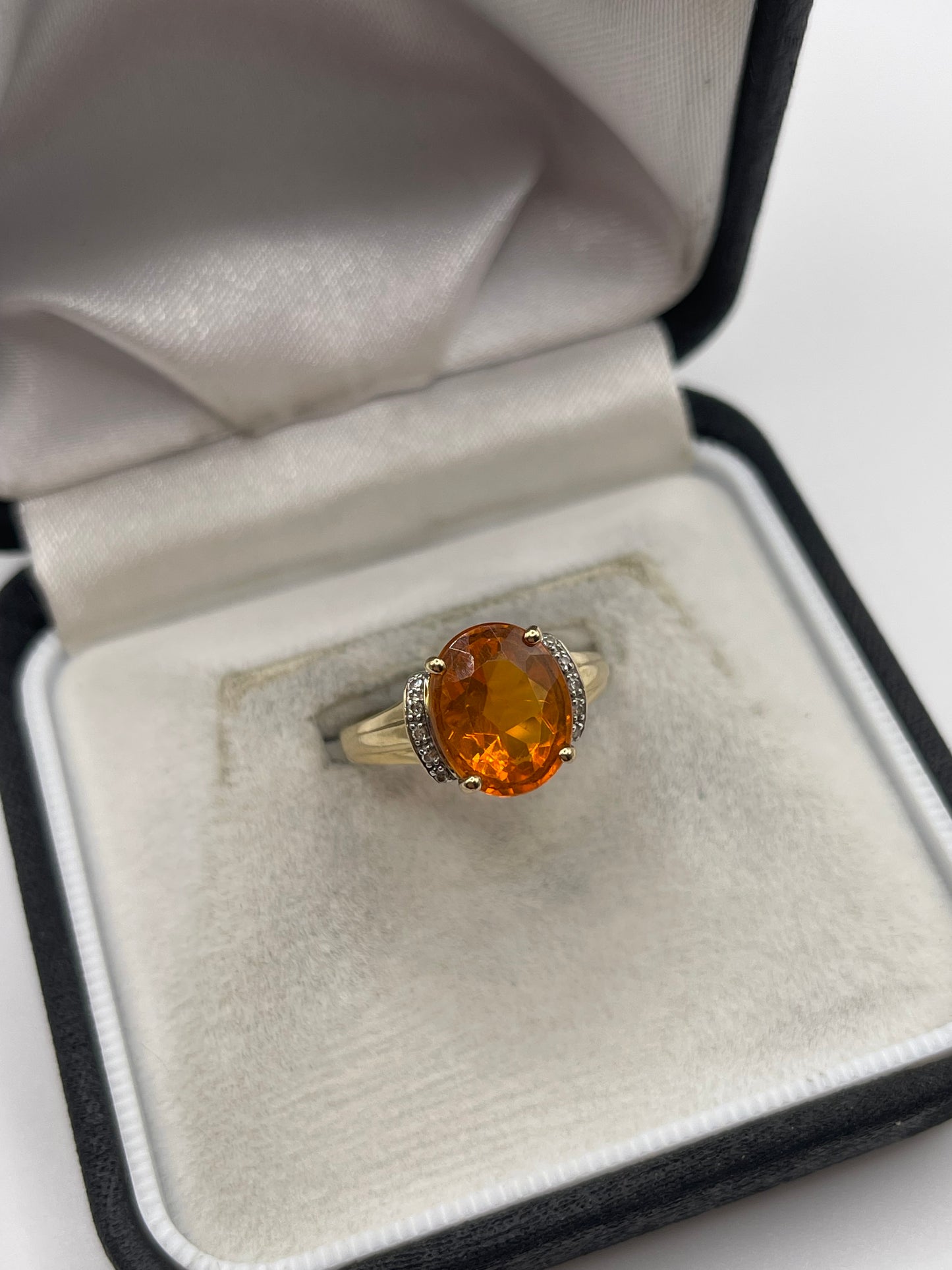 9ct gold fire opal and diamond ring
