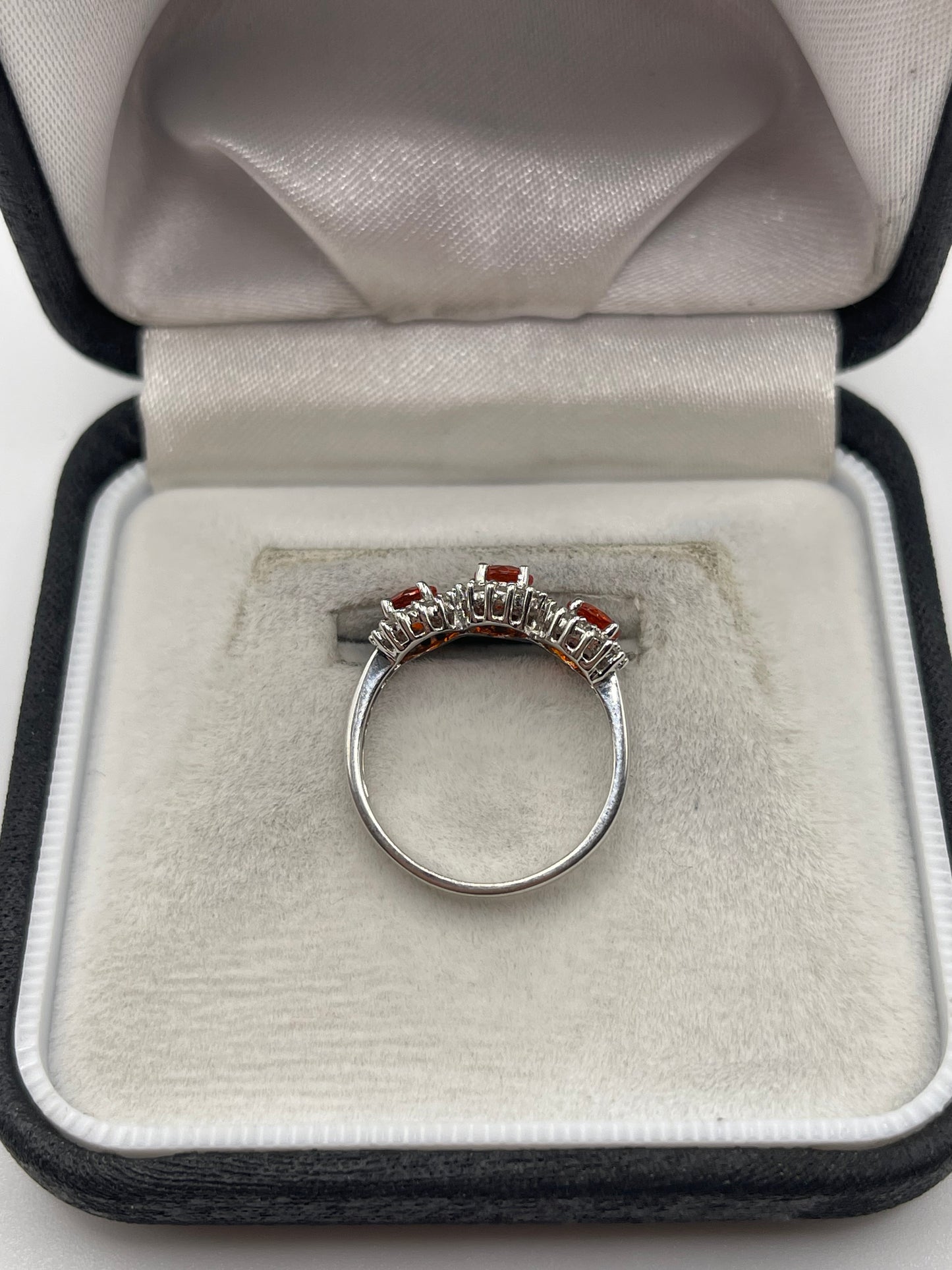 9ct white gold fire opal and diamond ring
