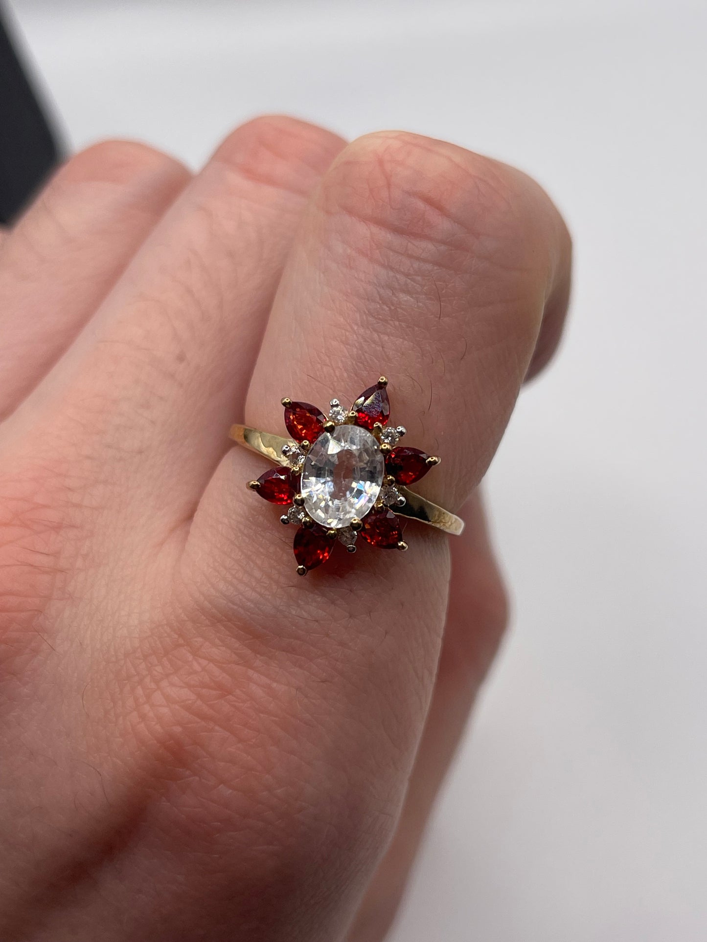 9ct gold spinel and zircon ring