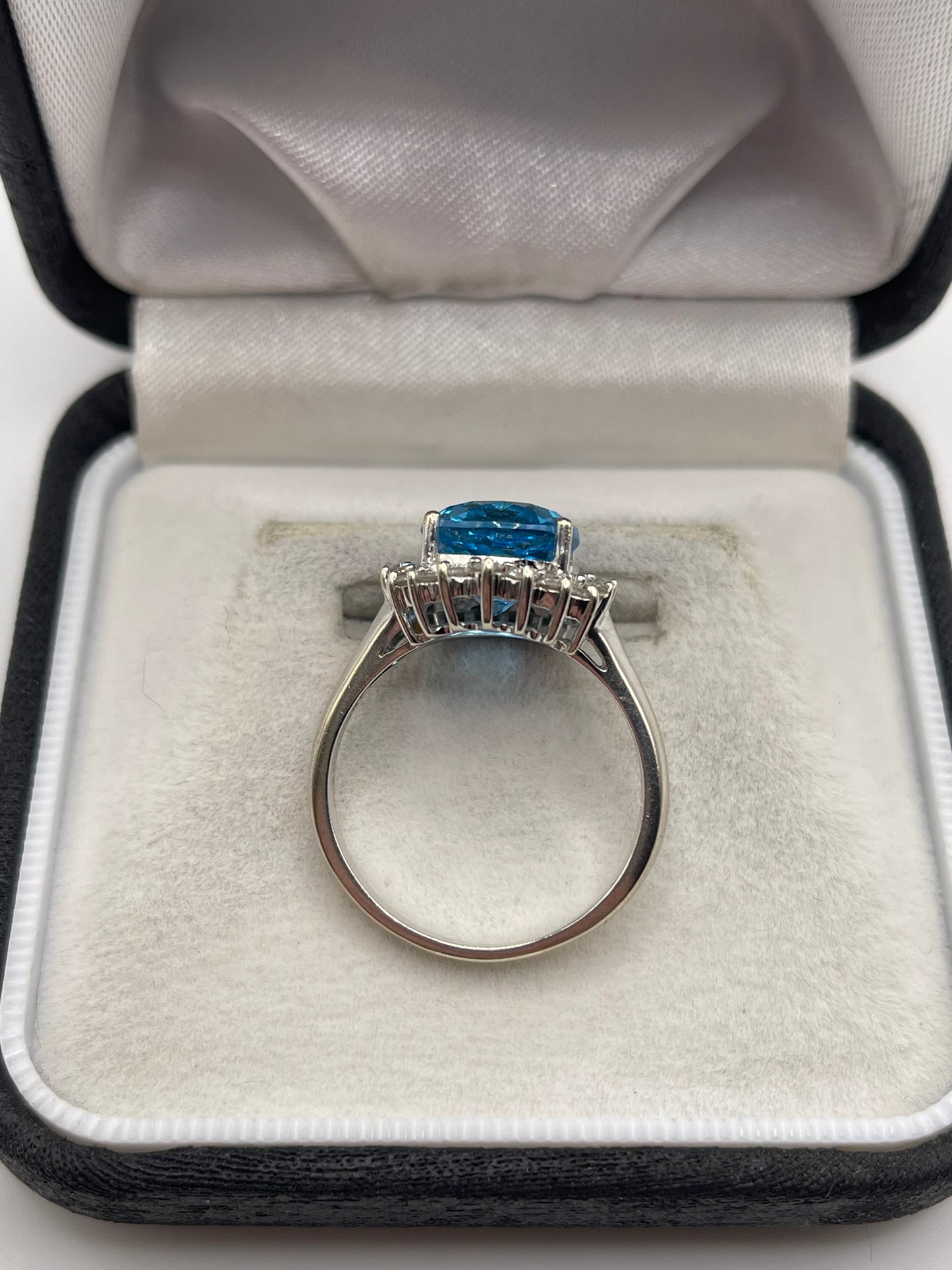 9ct white gold blue topaz and diamond ring