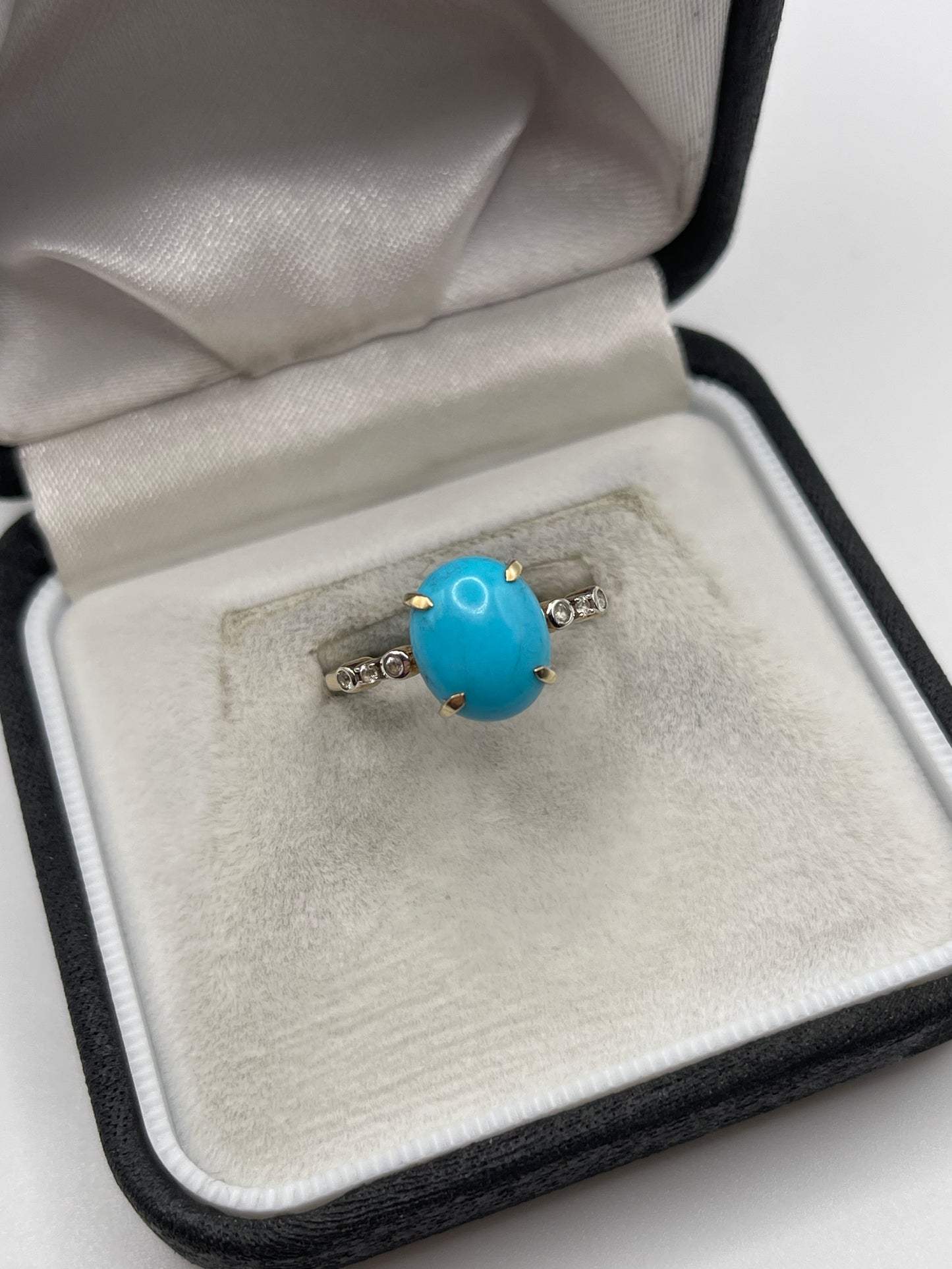 9ct gold turquoise and zircon ring