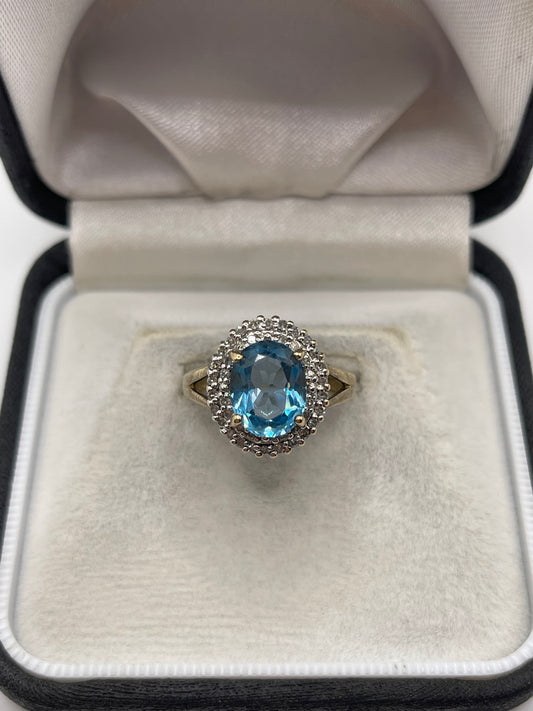 9ct gold blue topaz and diamond ring