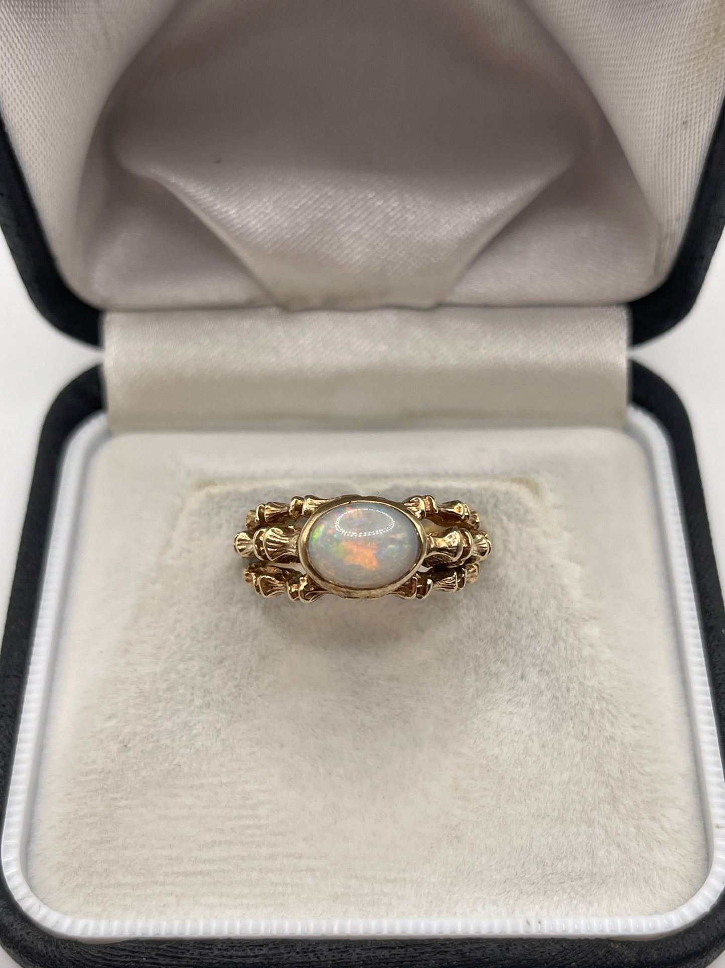 9ct gold opal bamboo ring