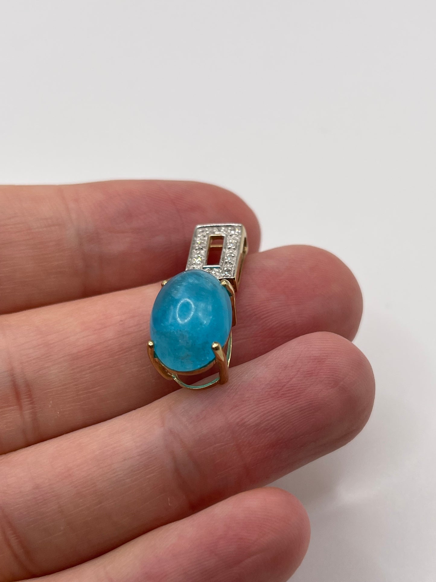 9ct gold cabochon gemstone and diamond pendant