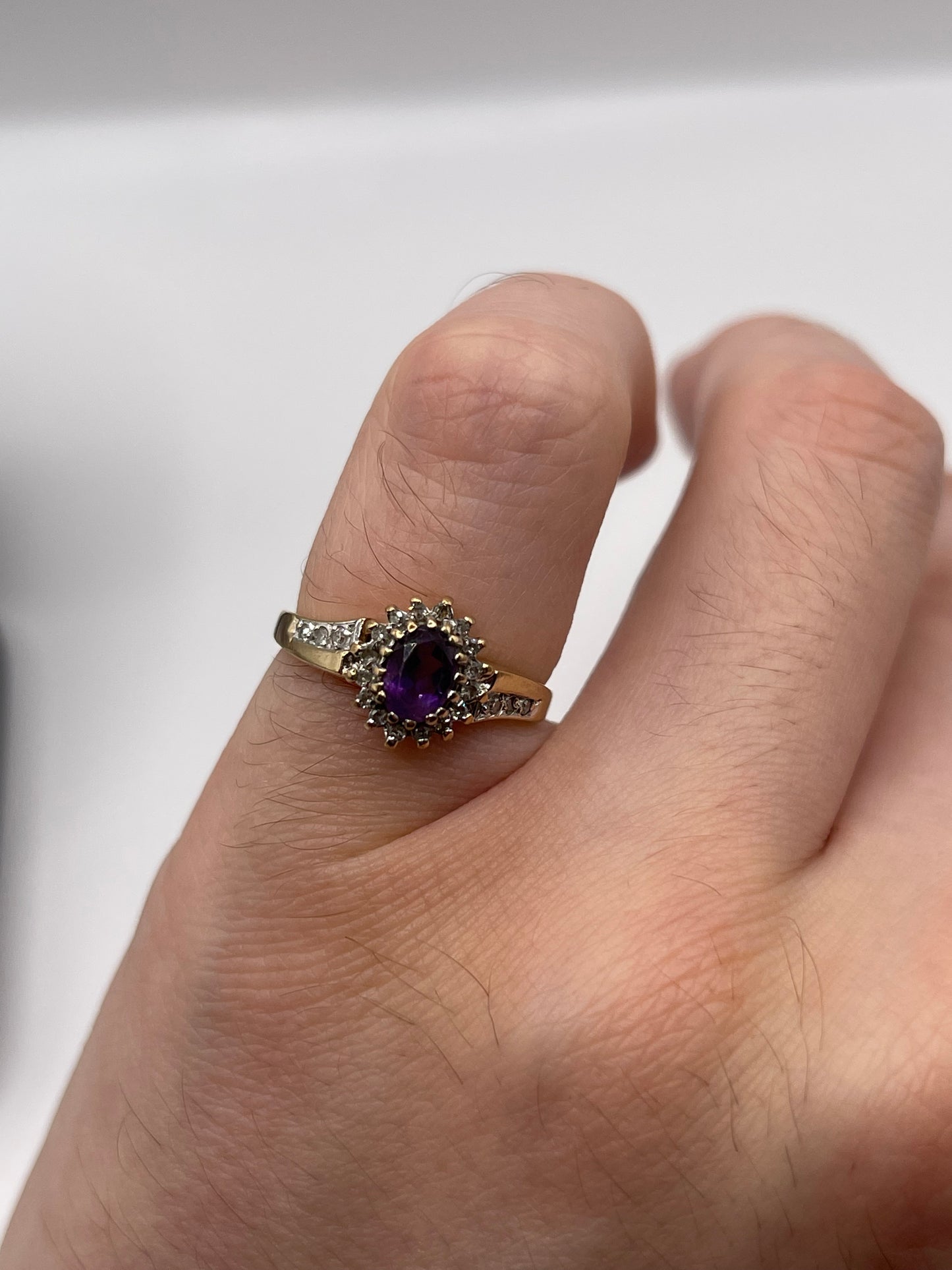 9ct gold amethyst and diamond ring