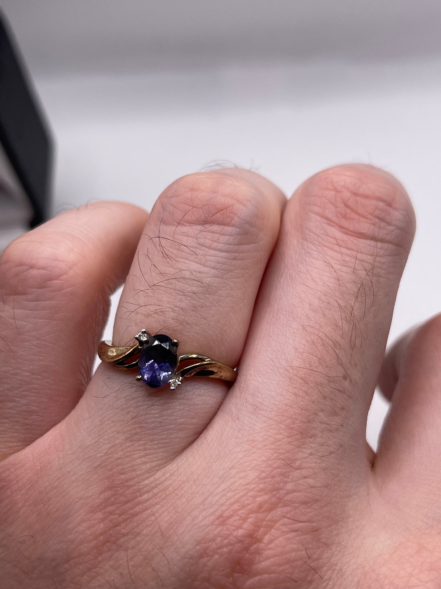9ct gold iolite and diamond ring