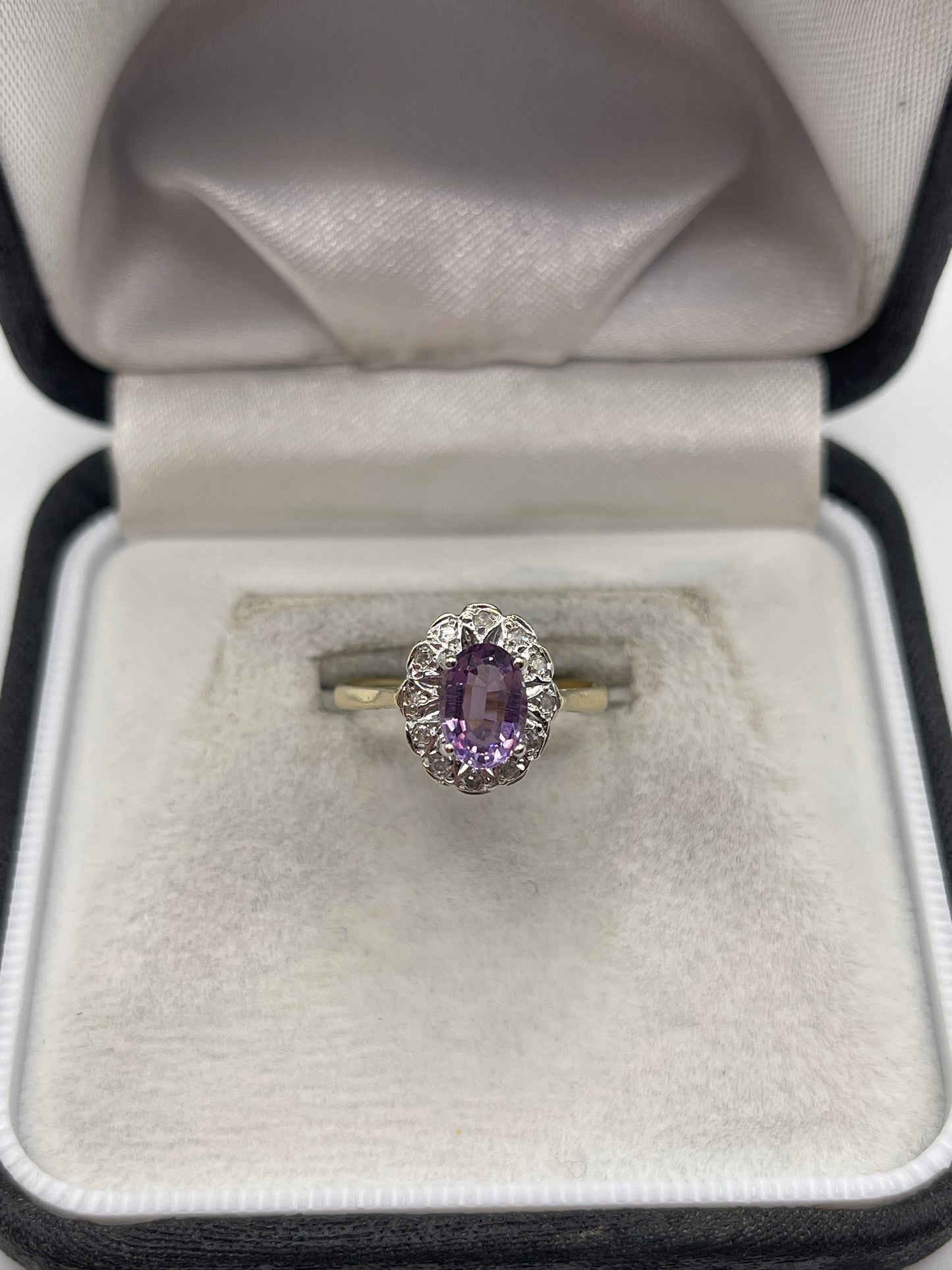 9ct gold amethyst and diamond ring