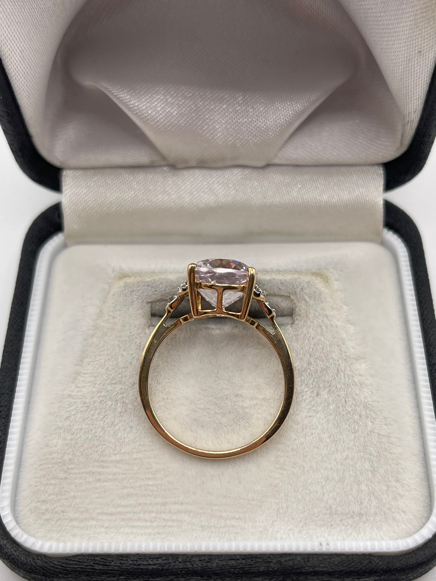 9ct gold kunzite and zircon ring