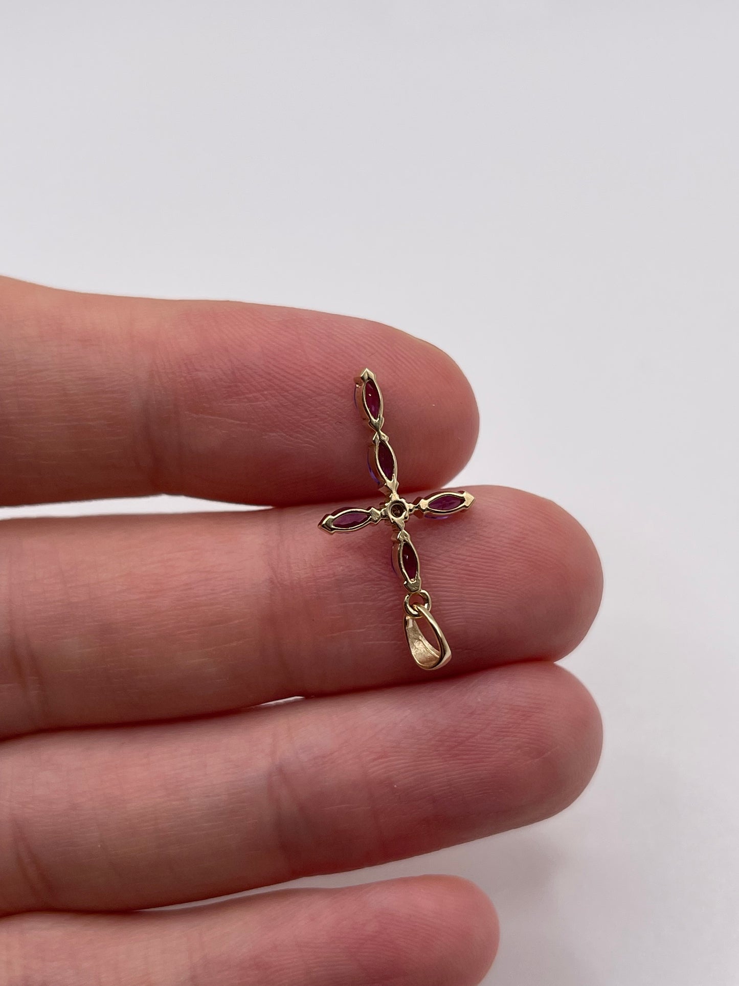 9ct gold amethyst and diamond cross pendant