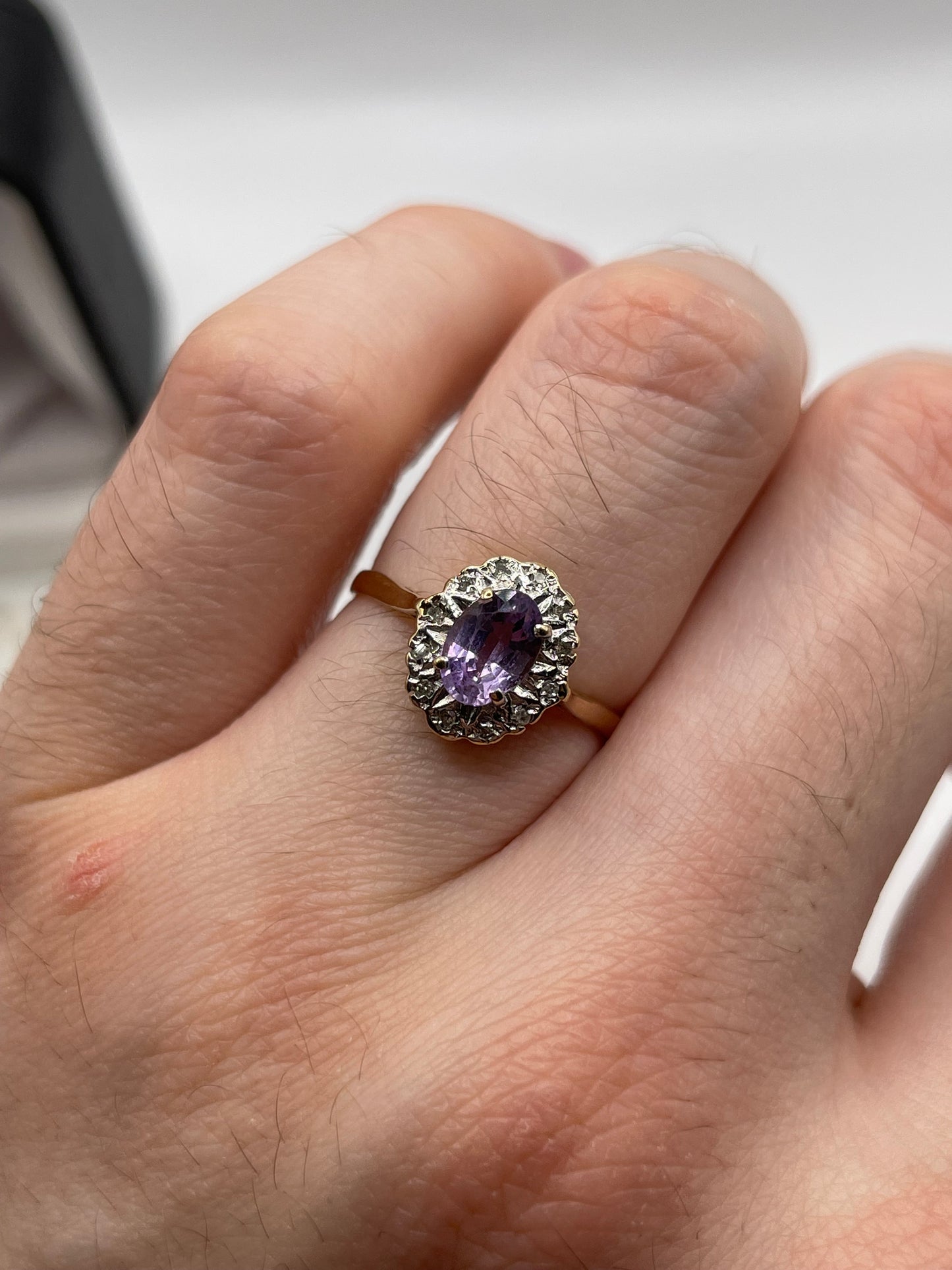 9ct gold amethyst and diamond ring