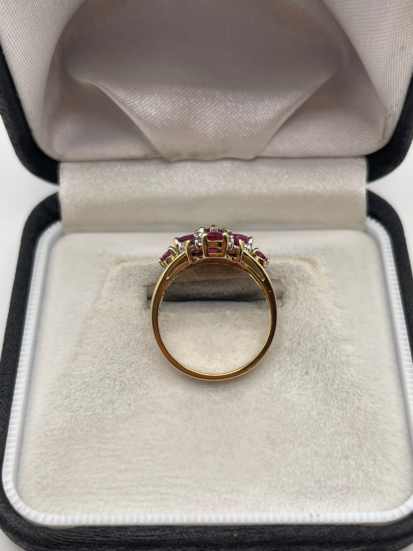 9ct gold ruby and diamond cluster ring