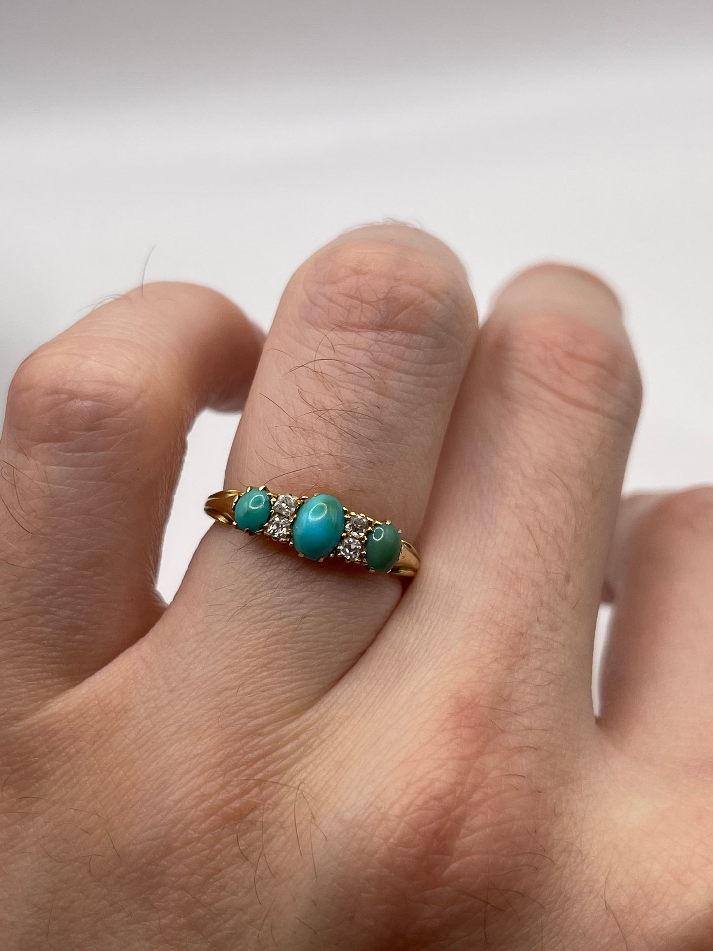 Antique 18ct gold turquoise and diamond ring