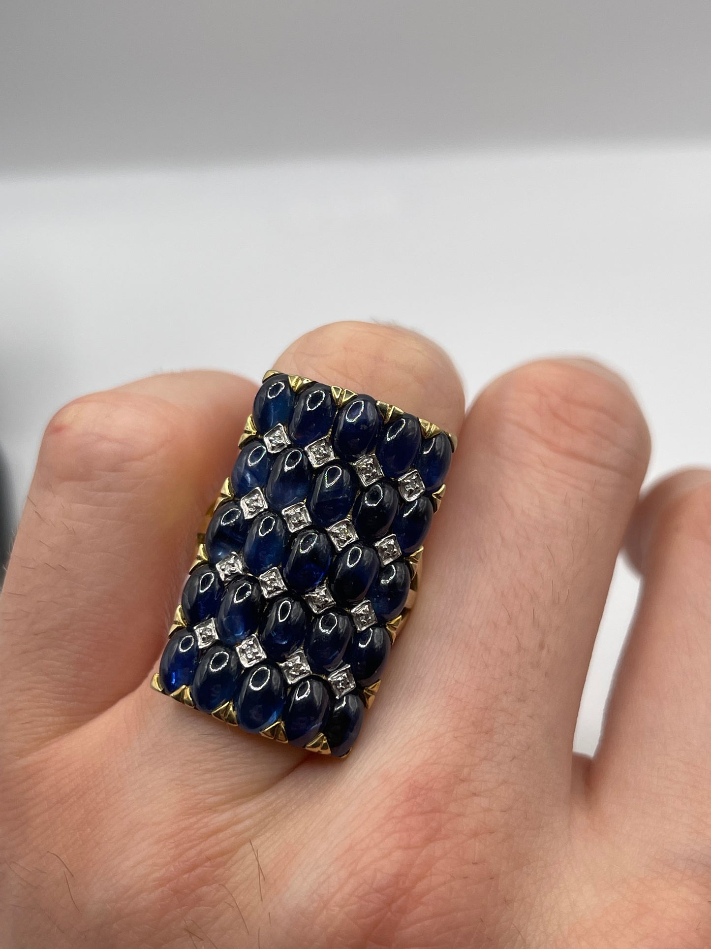 9ct gold cabochon sapphire and diamond ring