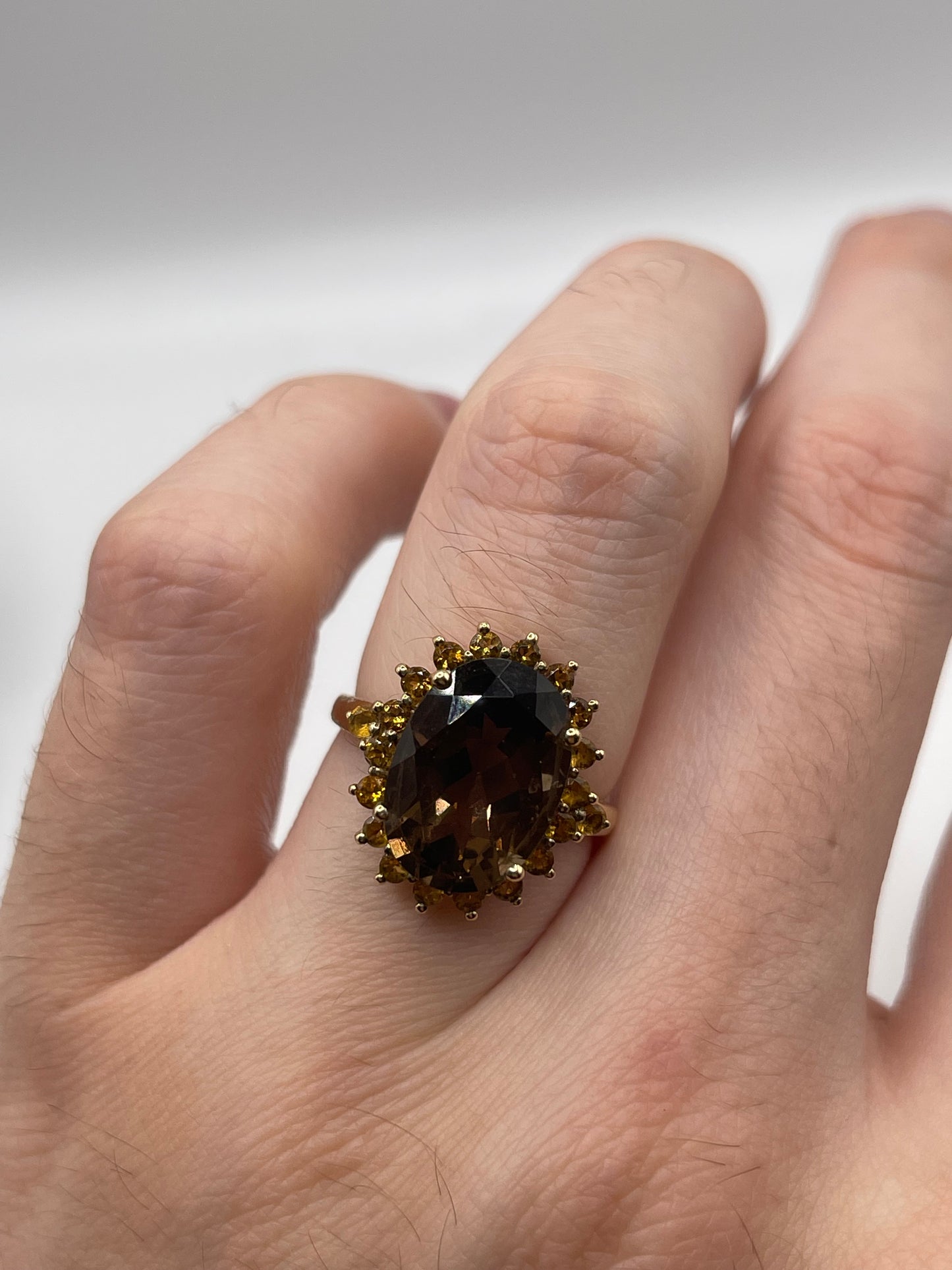 9ct gold Smokey quartz and citrine ring