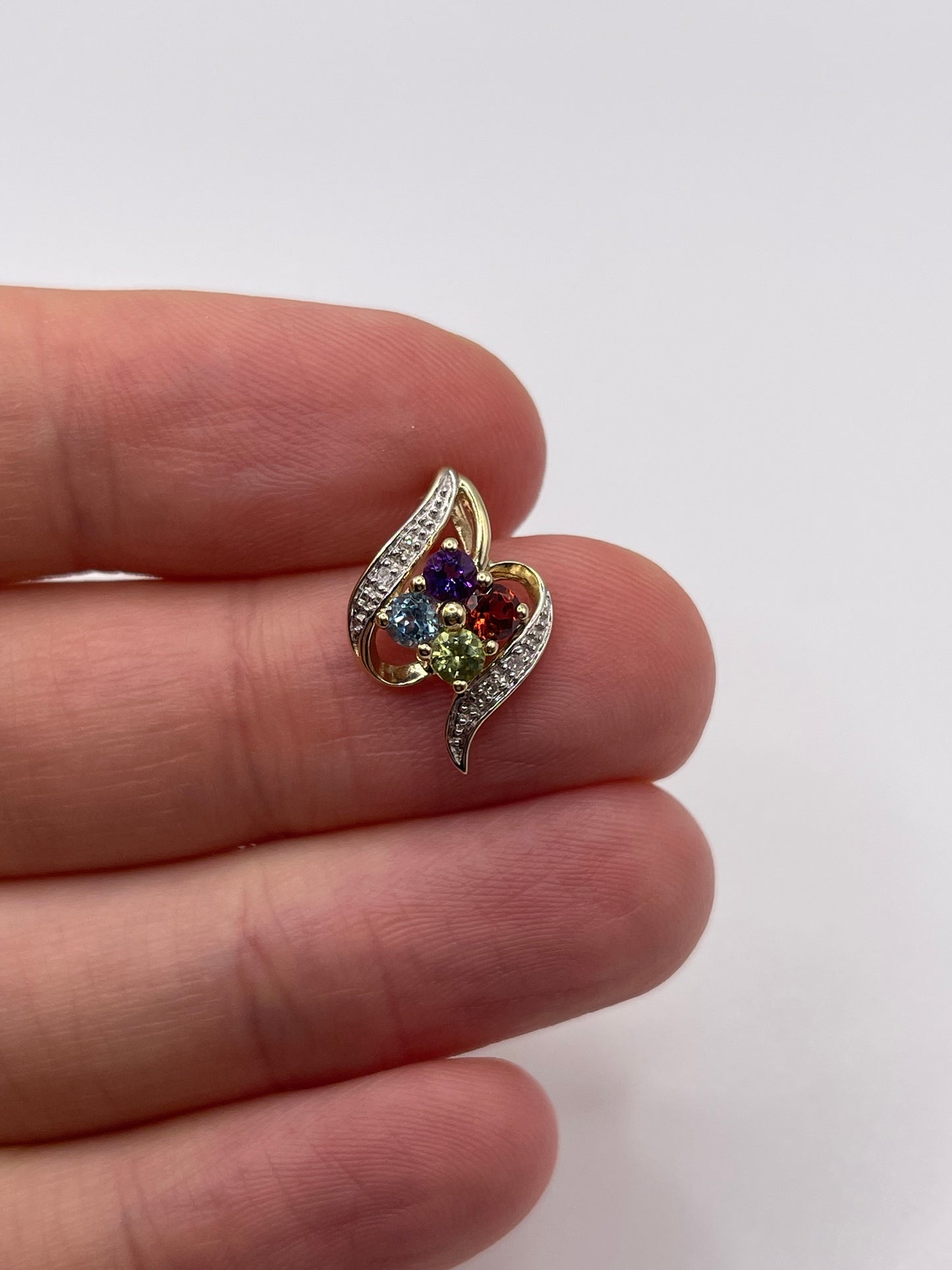 9ct gold multi gemstone and diamond pendant