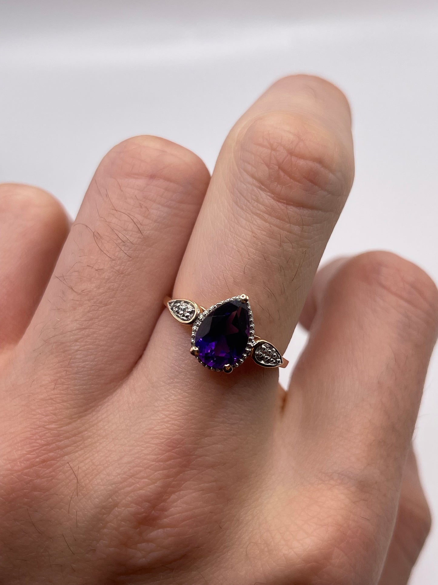 9ct rose gold amethyst and zircon ring