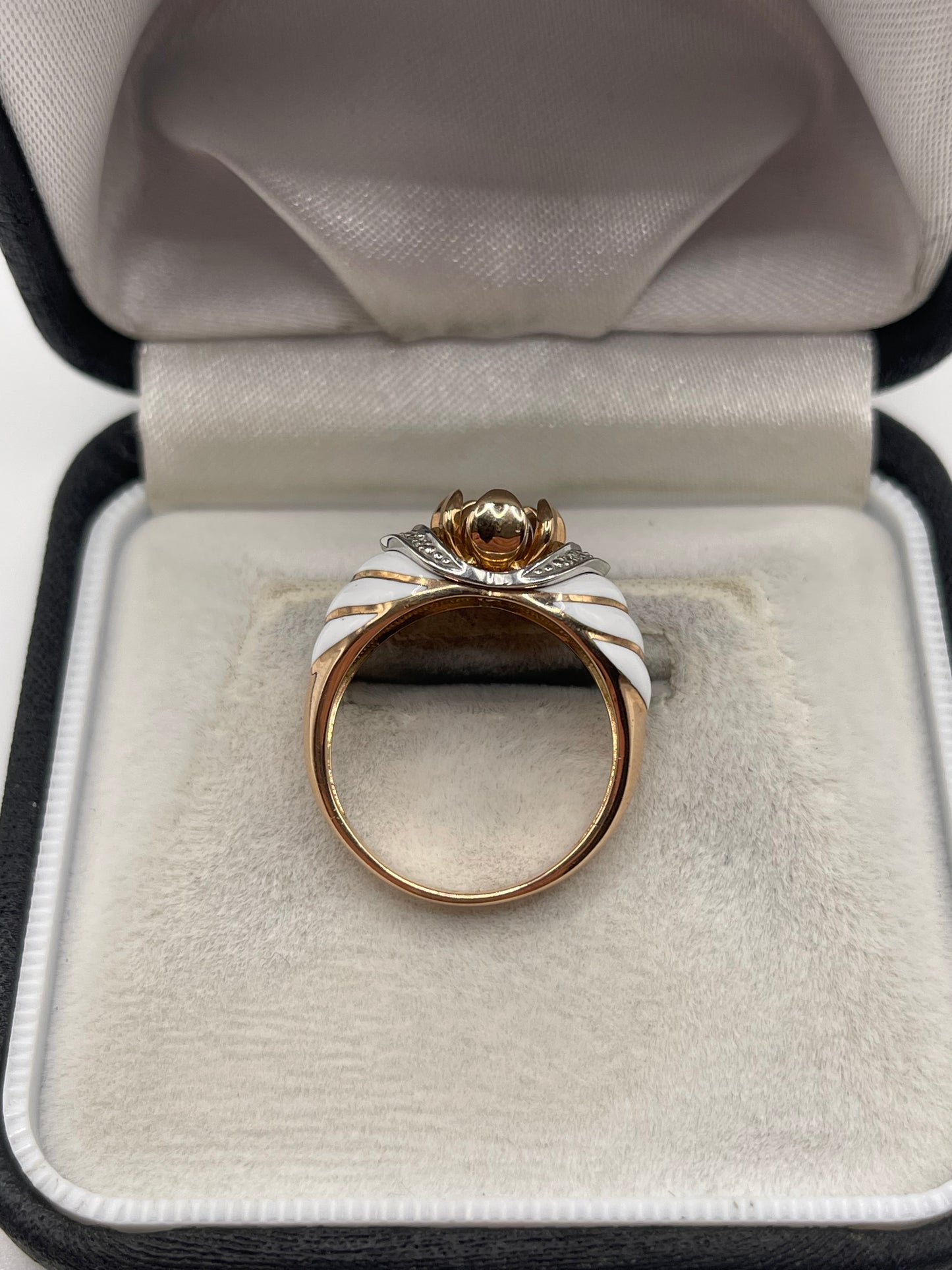 14ct rose gold enamel diamond ring