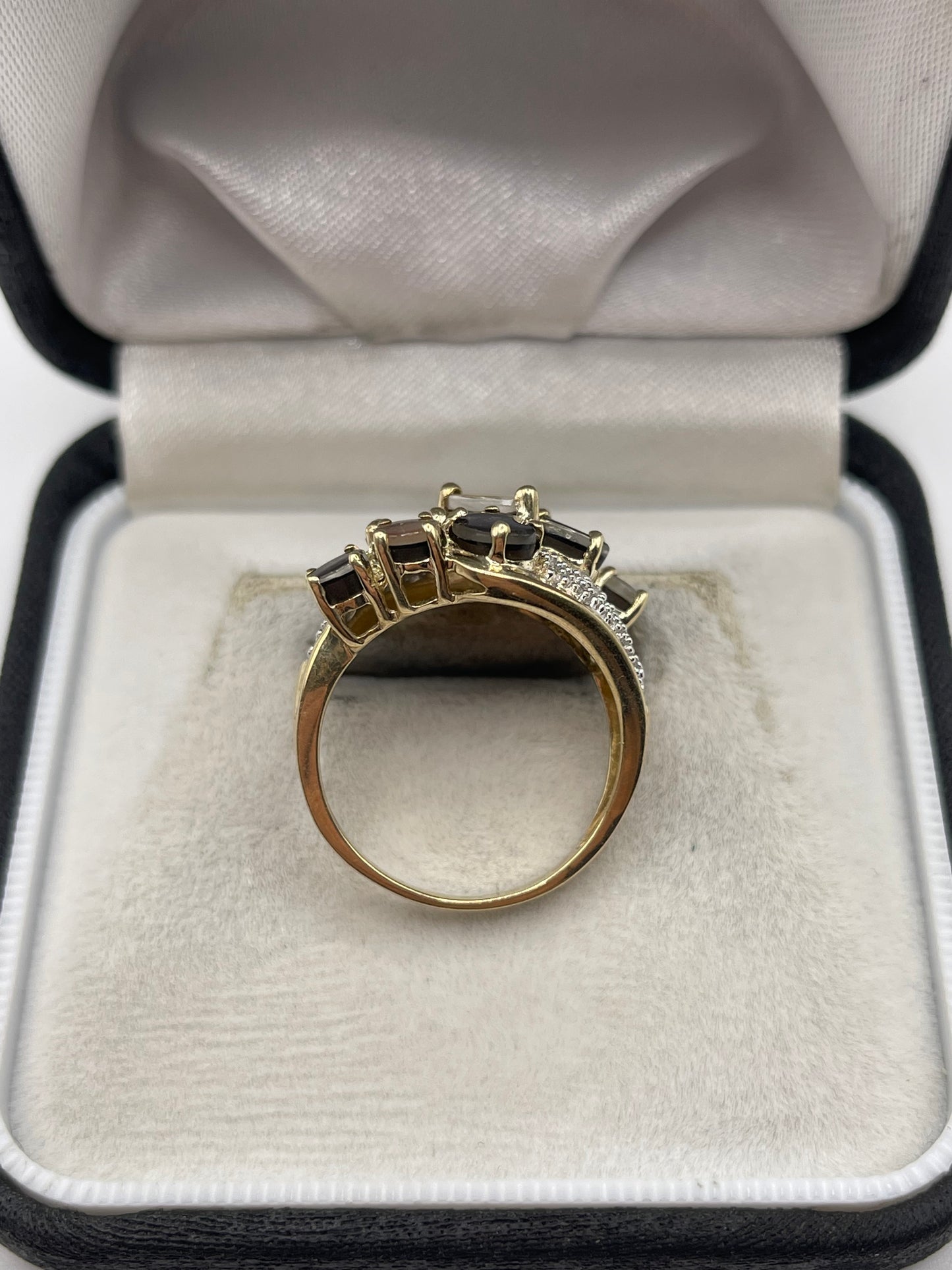 9ct gold ammolite and diamond ring