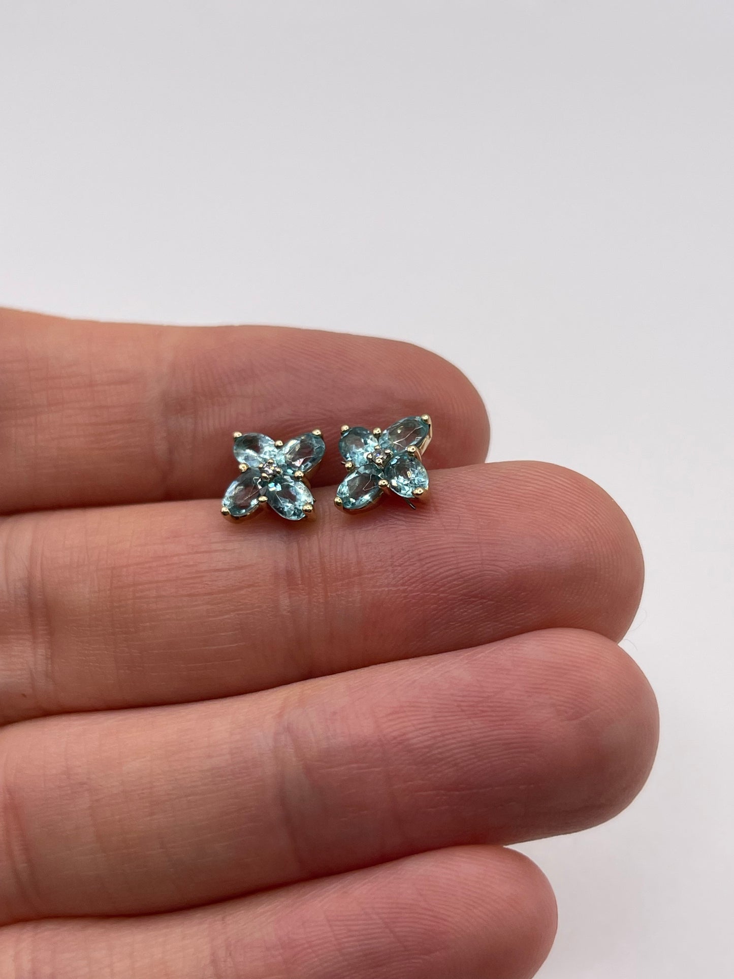 9ct gold blue zircon and diamond earrings